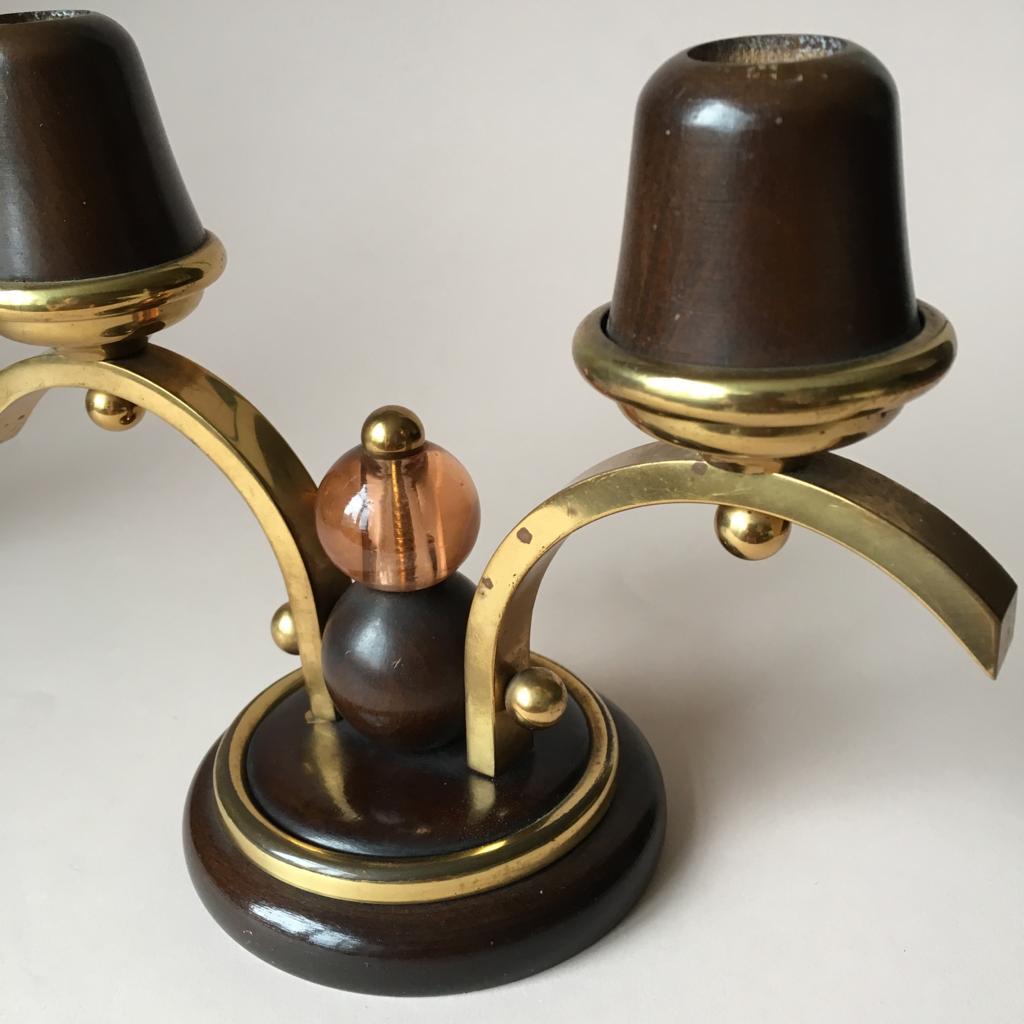 Metal Pair of Art Deco Oakwood Candleholders For Sale