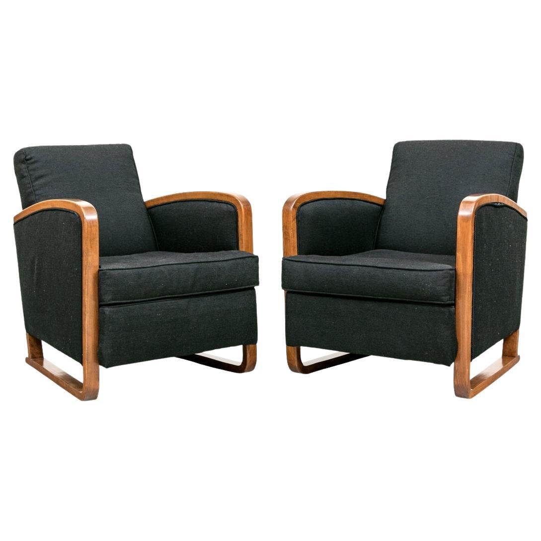 Pair Of Art Deco Ocean Liner Upholstered Armchairs