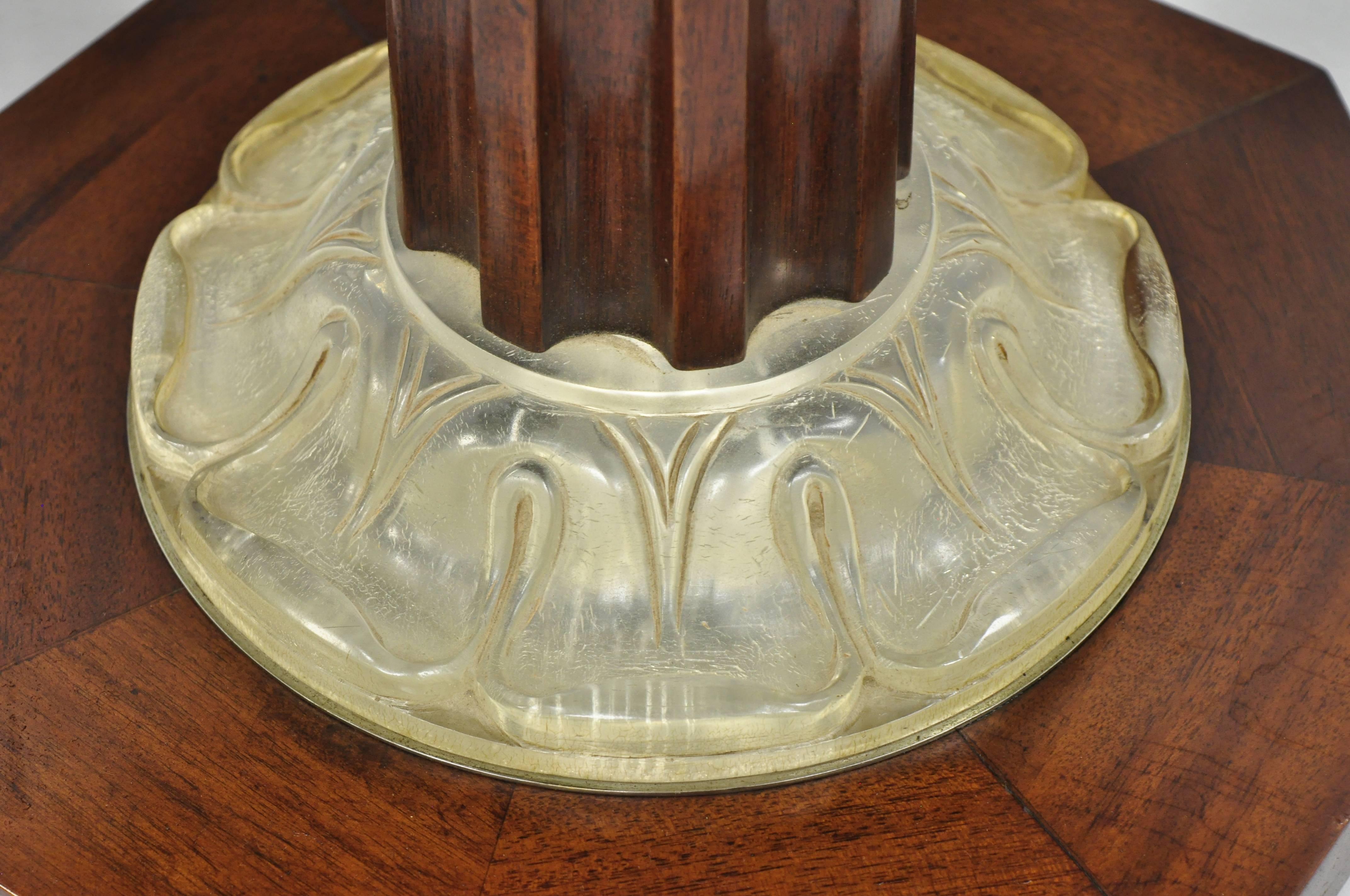Pair of Art Deco Octagonal Mahogany & Lucite Pedestal Side Tables Grosfeld House For Sale 5