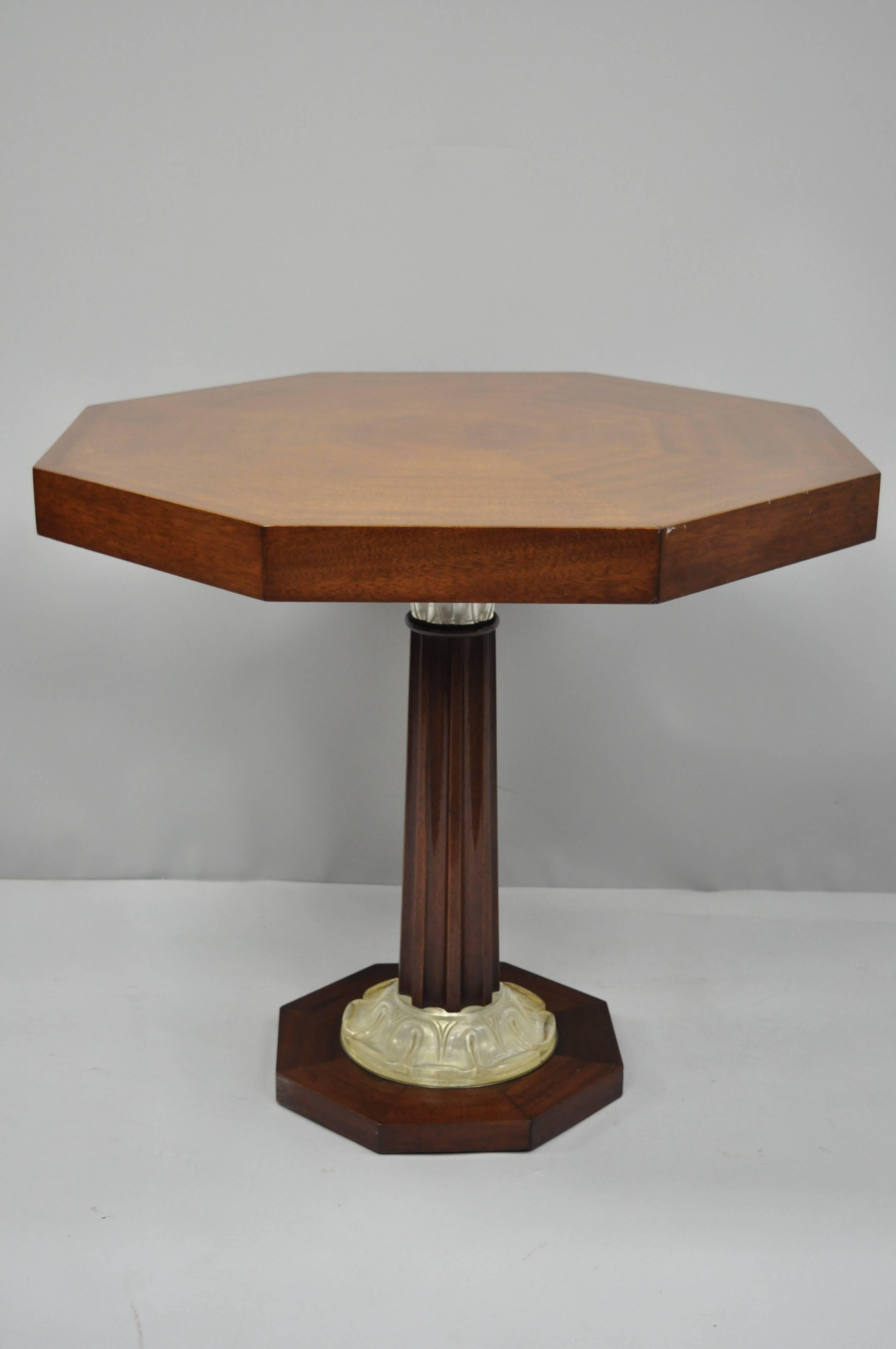 Acrylic Pair of Art Deco Octagonal Mahogany & Lucite Pedestal Side Tables Grosfeld House For Sale
