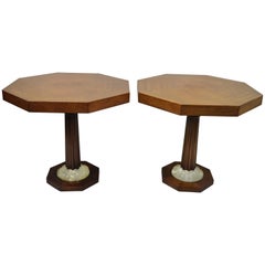 Used Pair of Art Deco Octagonal Mahogany & Lucite Pedestal Side Tables Grosfeld House