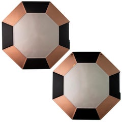 Antique Pair of Art Deco Octagonal Mirrors with Black and Apricot Mirrored Frame