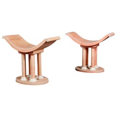 Pair of Art Deco of Stools in Pink Galuchat, Avorina Published, 1940