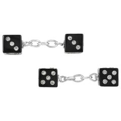 Pair of Art Deco Onyx and Diamond Dice Cufflinks
