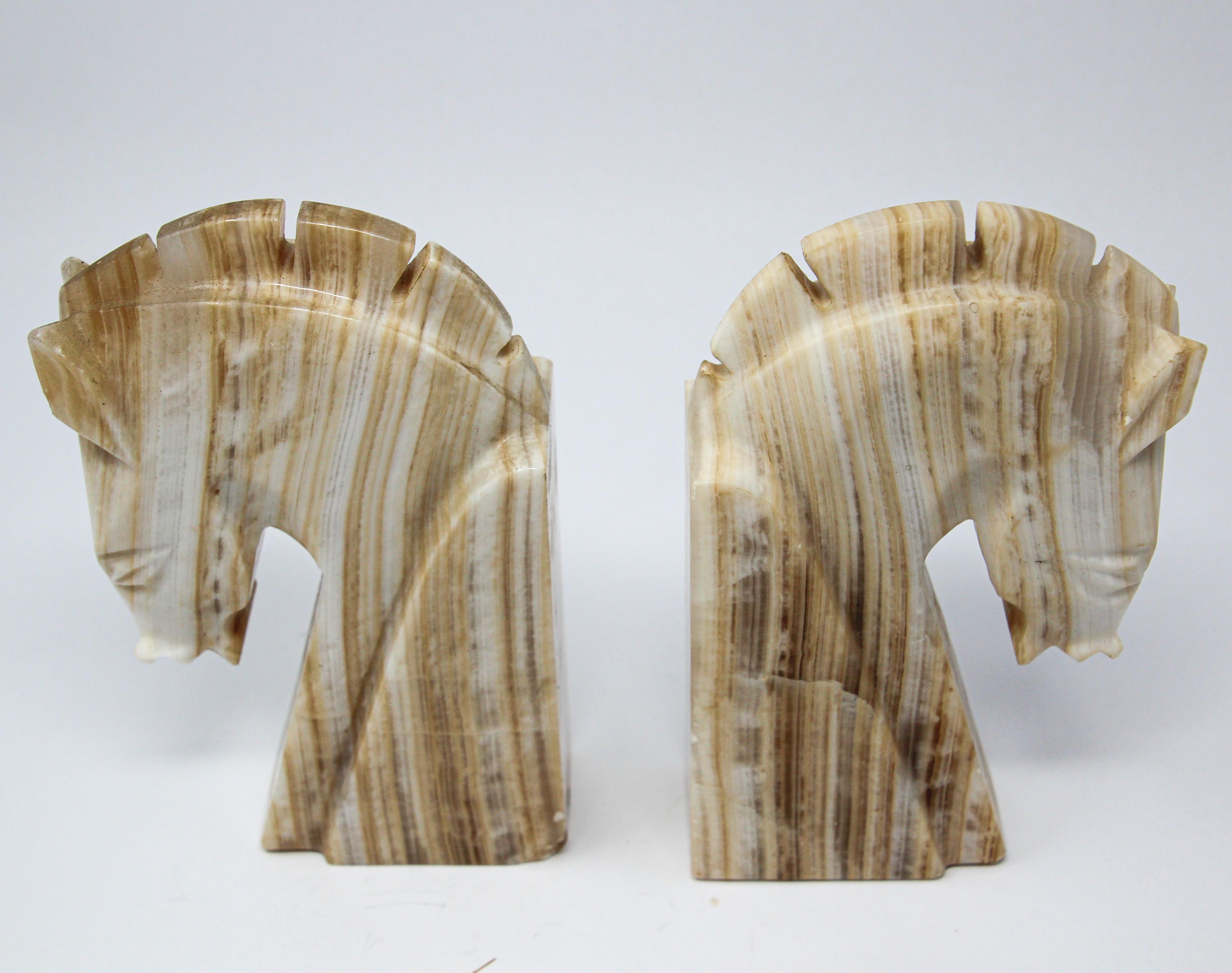 Pair of Art Deco Onyx Horses Heads Bookends 7