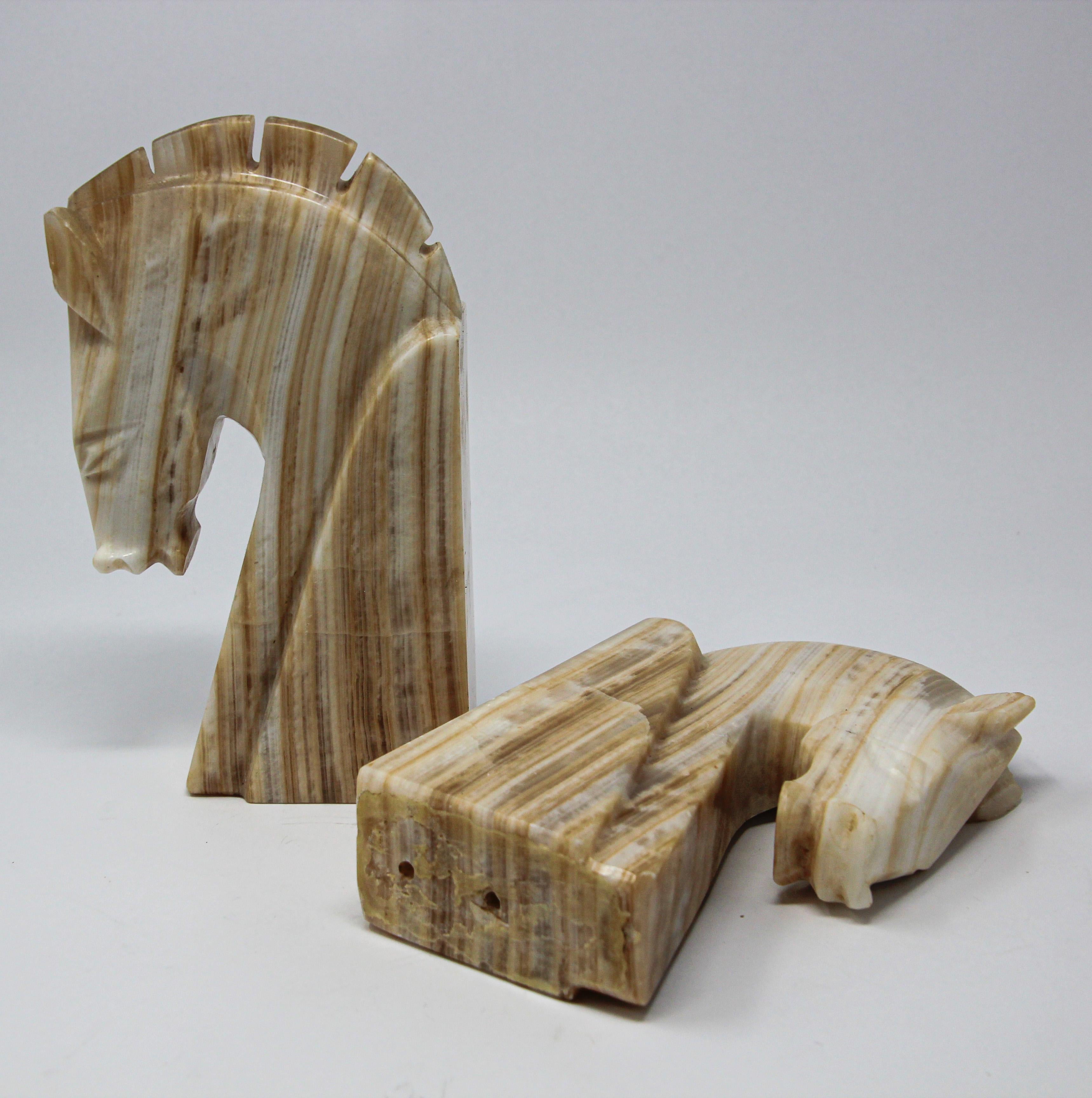 Pair of Art Deco Onyx Horses Heads Bookends 8
