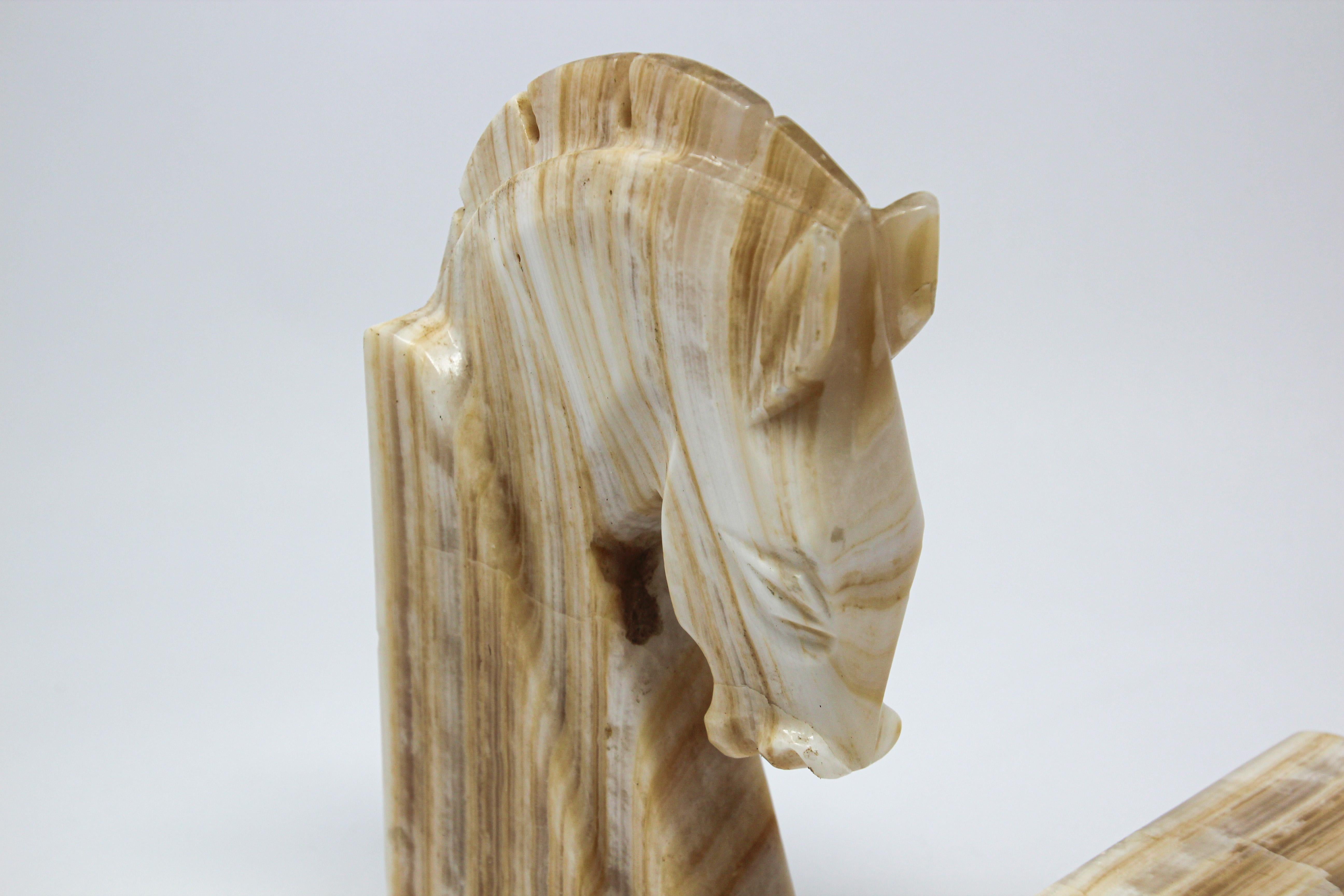 Pair of Art Deco Onyx Horses Heads Bookends 9