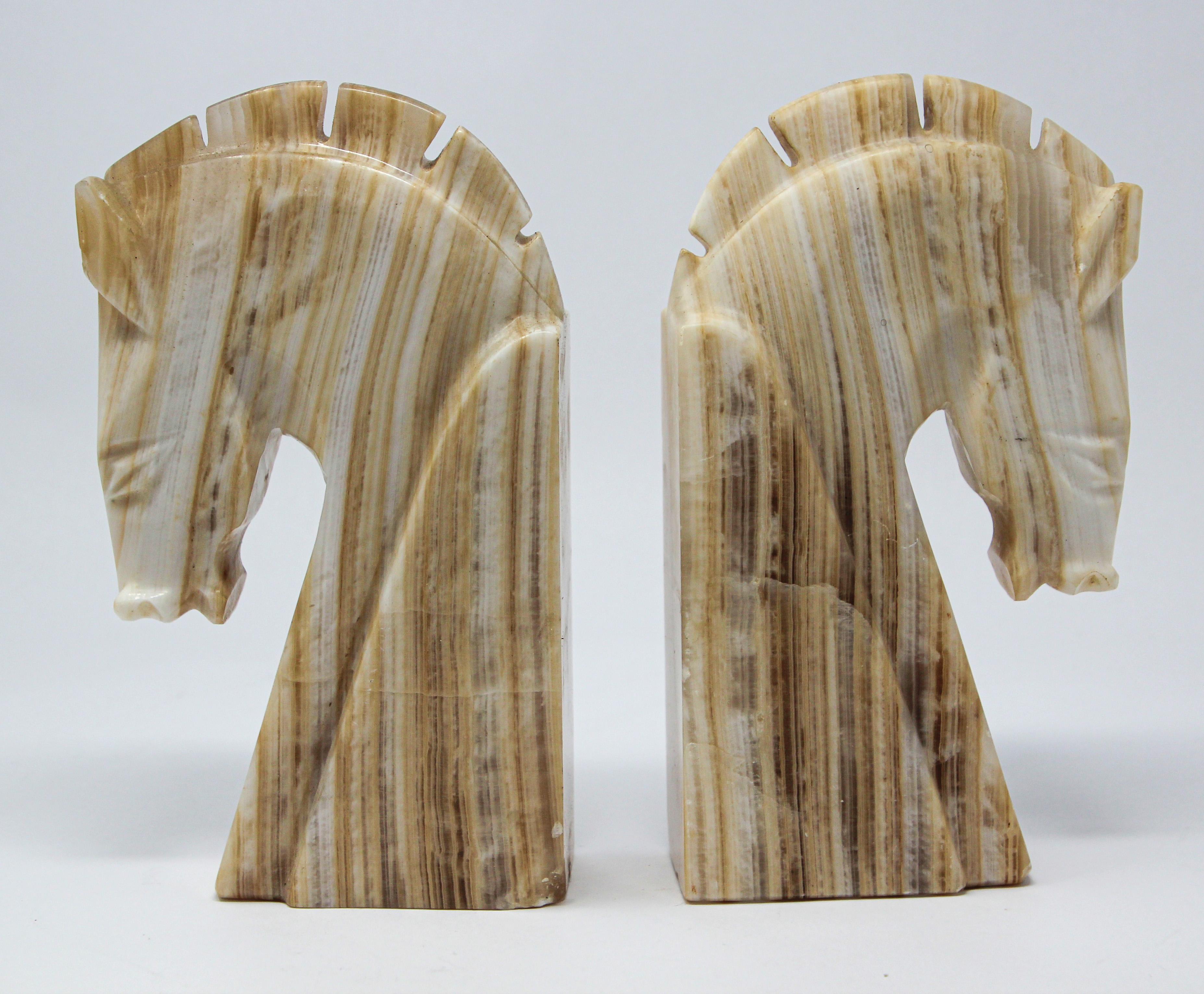 Pair of Art Deco Onyx Horses Heads Bookends 10