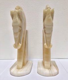 Pair of Art Deco Onyx Horses Heads Bookends