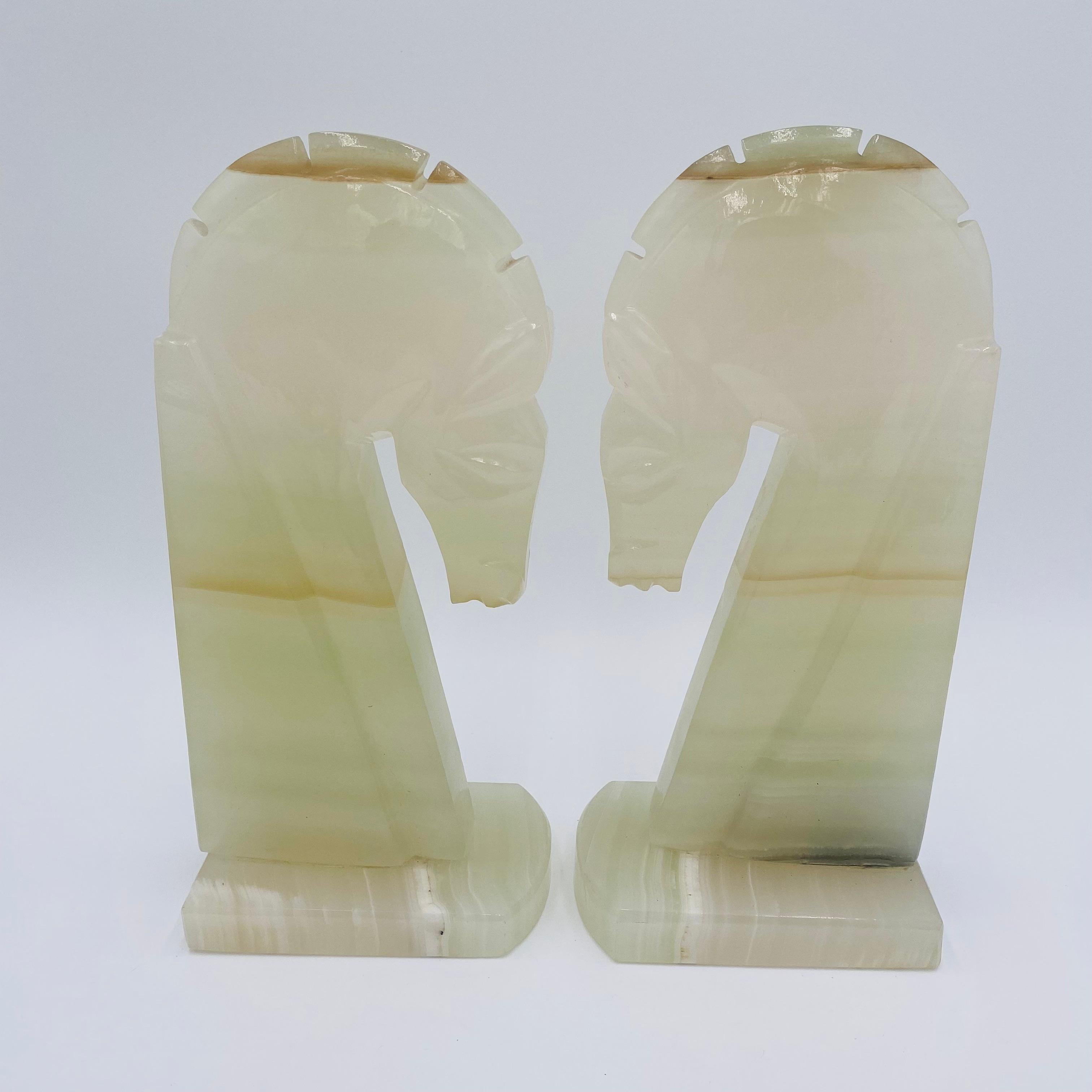 American Pair of Art Deco Onyx Horses Heads Bookends