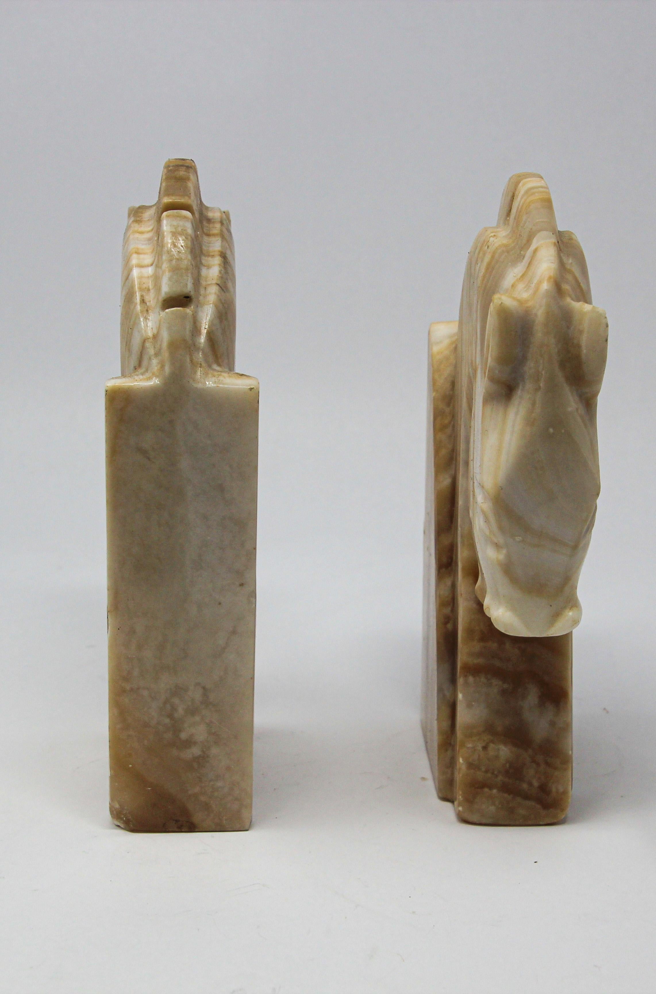 Italian Pair of Art Deco Onyx Horses Heads Bookends