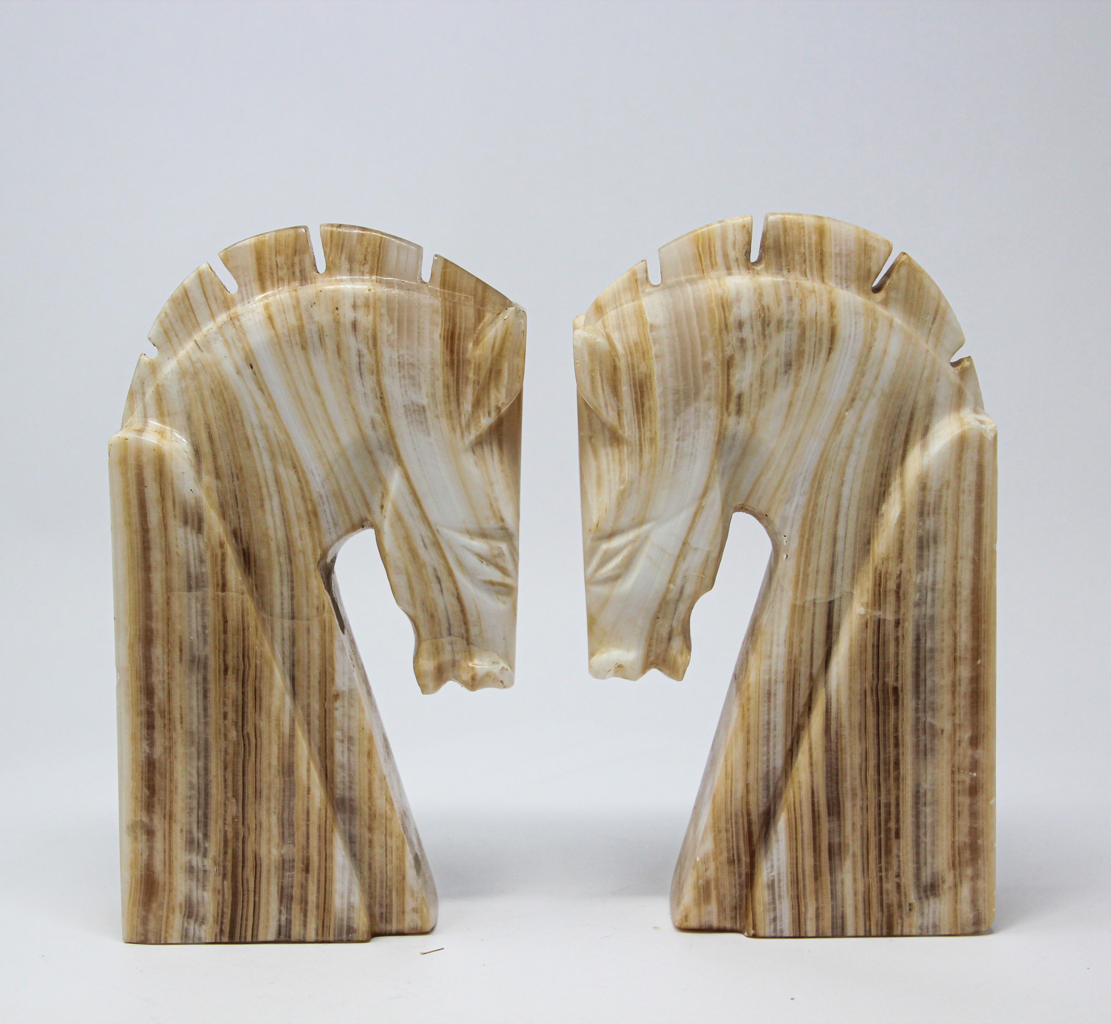 Pair of Art Deco Onyx Horses Heads Bookends In Good Condition In North Hollywood, CA