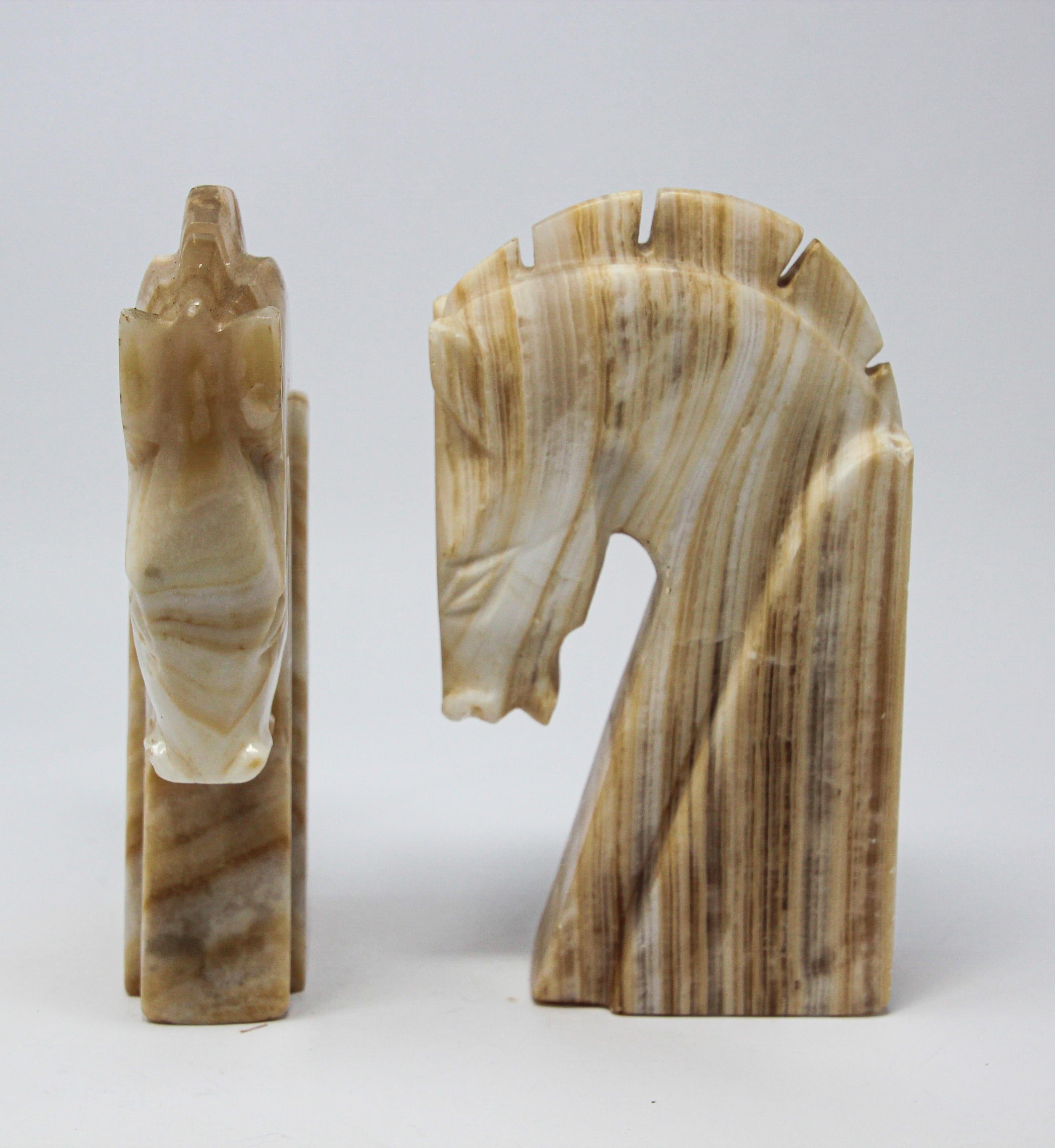 20th Century Pair of Art Deco Onyx Horses Heads Bookends