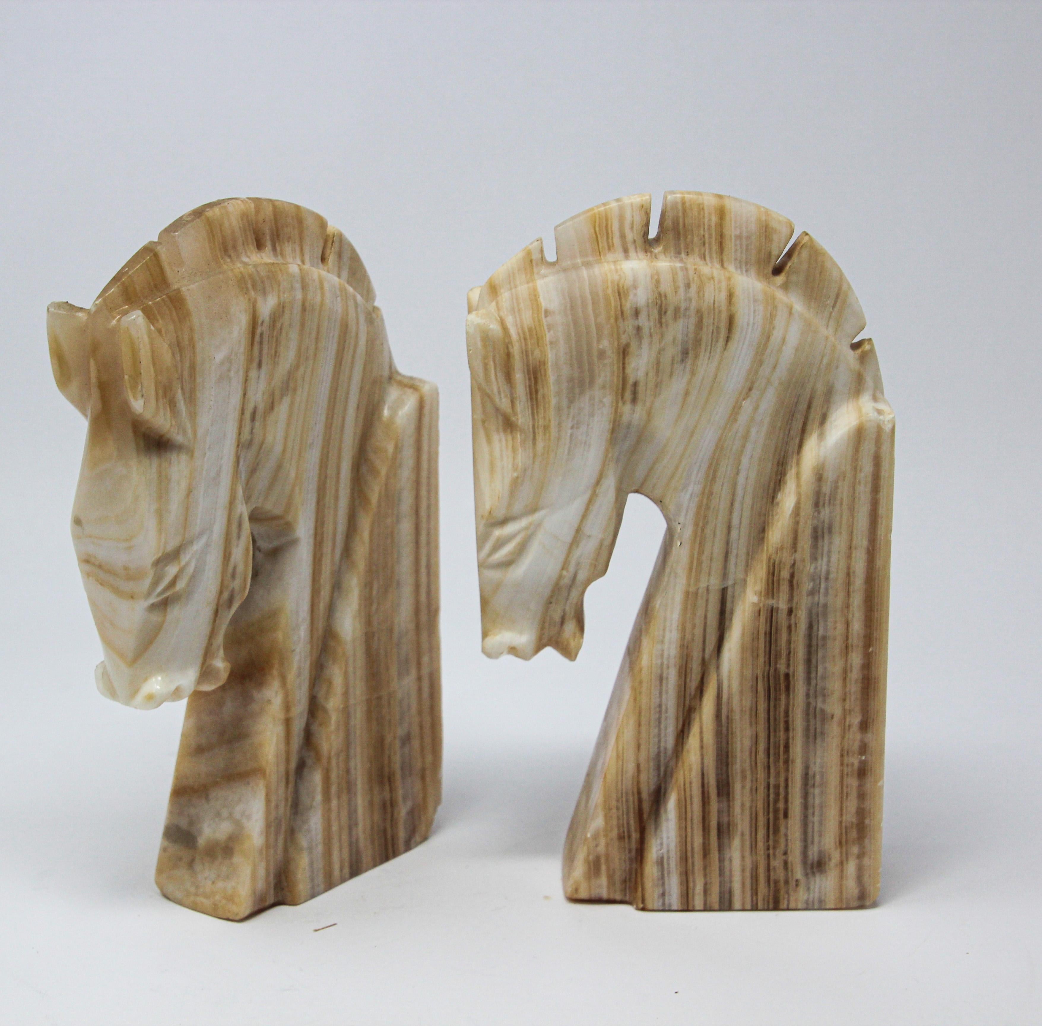 Pair of Art Deco Onyx Horses Heads Bookends 1