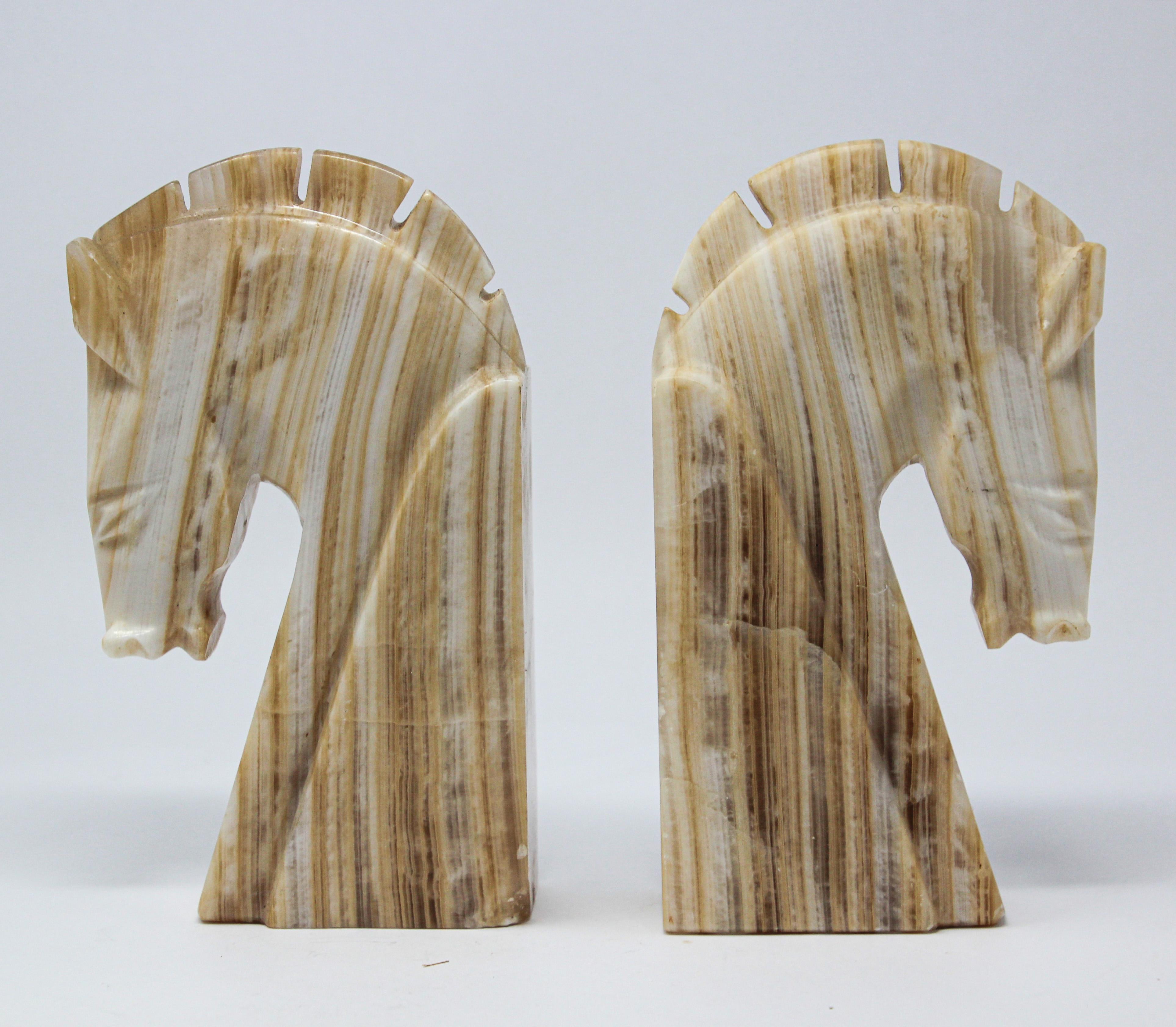 Pair of Art Deco Onyx Horses Heads Bookends 2
