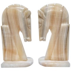 Pair of Art Deco Onyx Horses Heads Bookends
