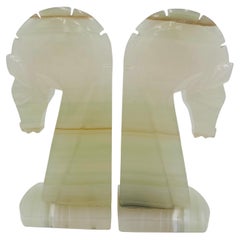 Pair of Art Deco Onyx Horses Heads Bookends