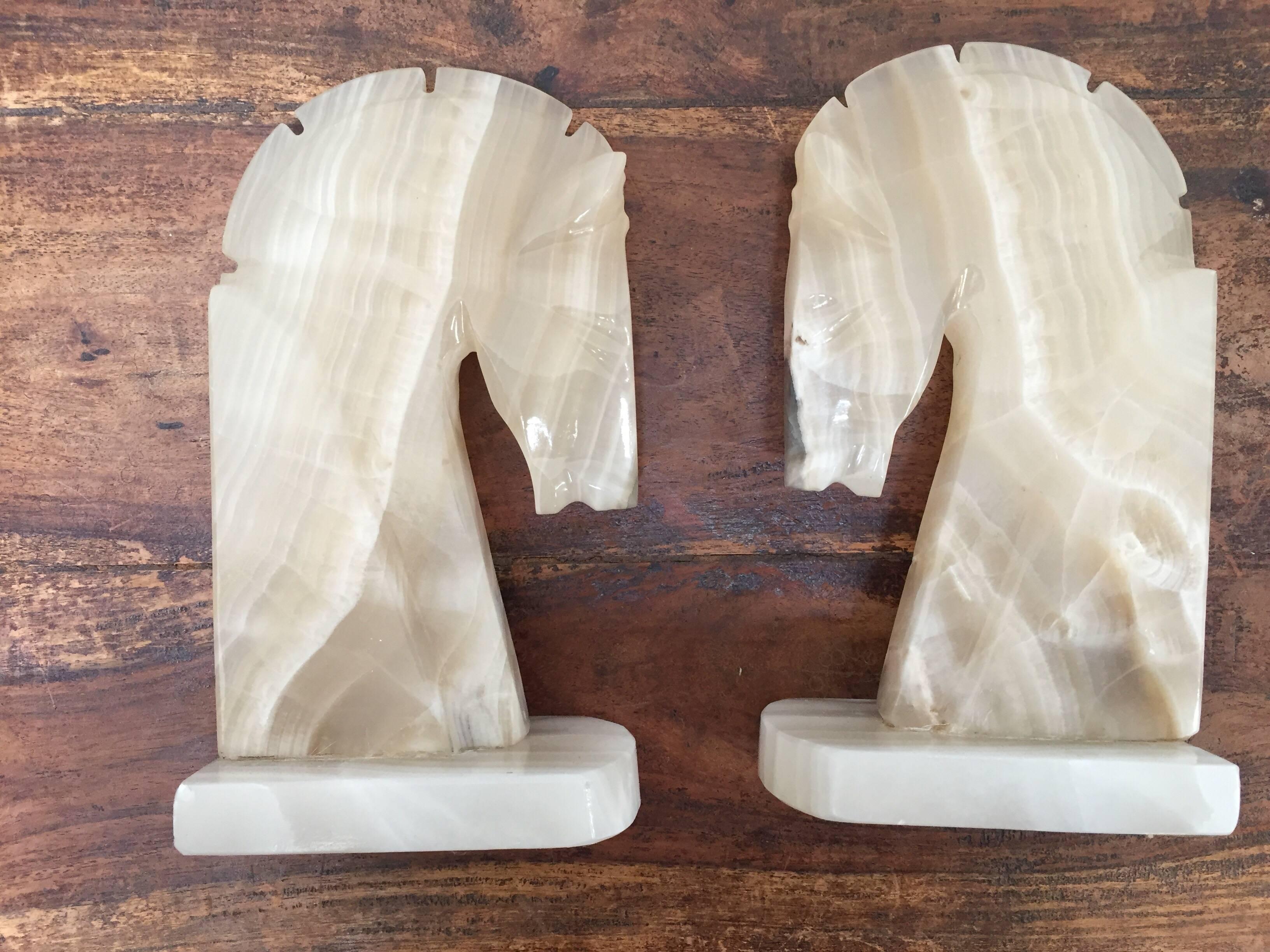 Pair of Art Deco Onyx Horses Heads Bookends Made in Italy 2