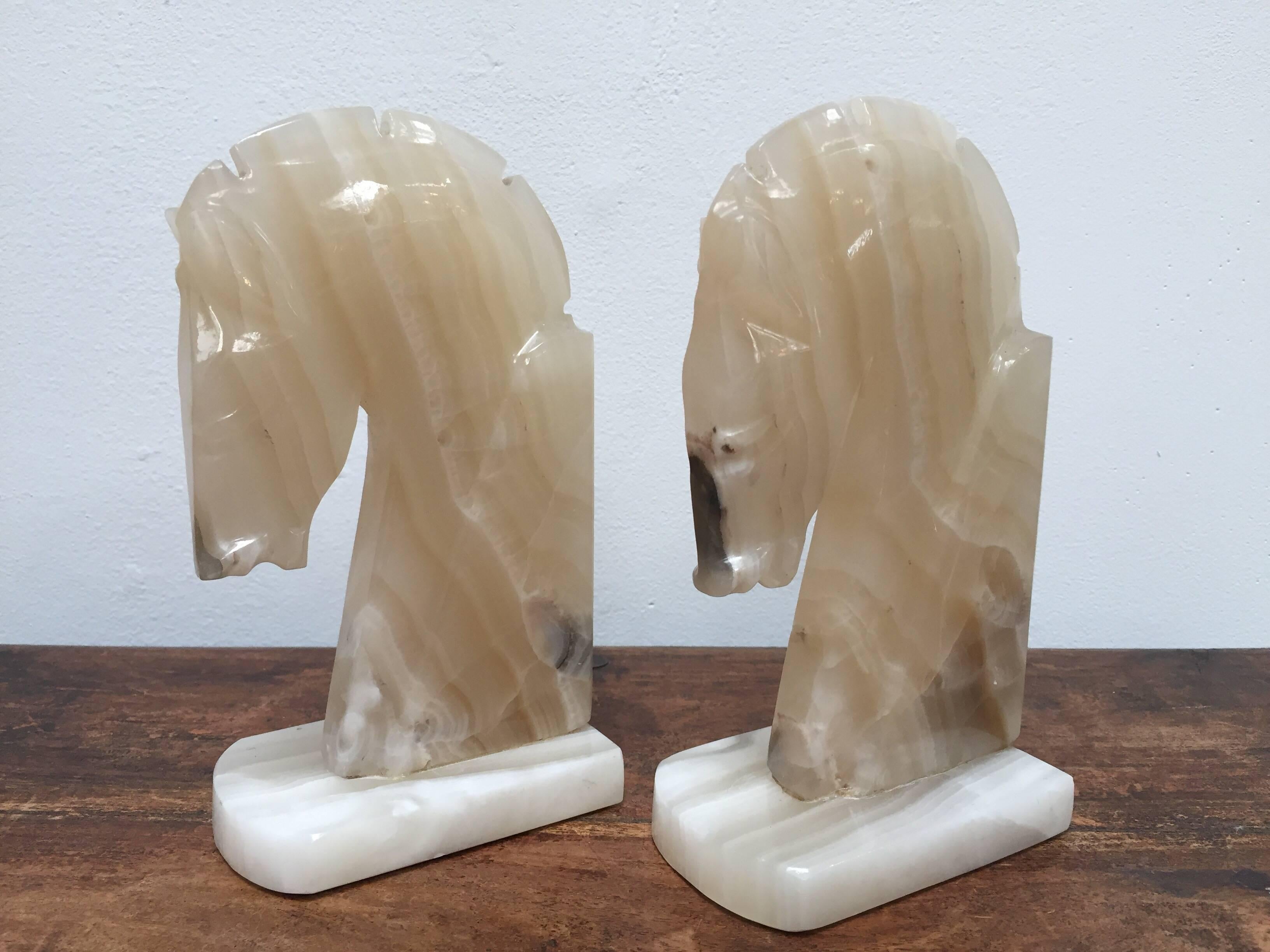 Pair of Art Deco Onyx Horses Heads Bookends Made in Italy 7