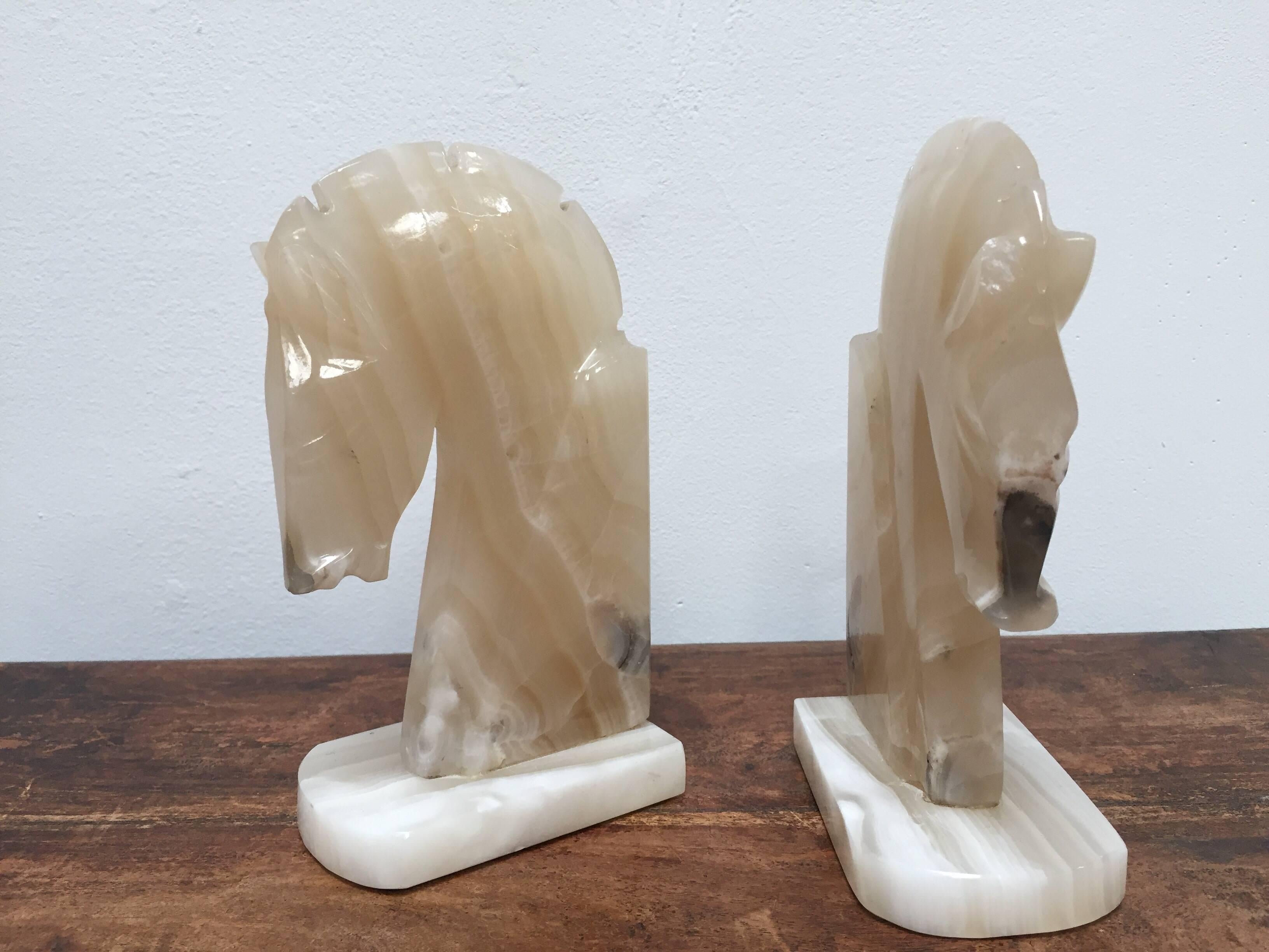 Pair of Art Deco Onyx Horses Heads Bookends Made in Italy 8