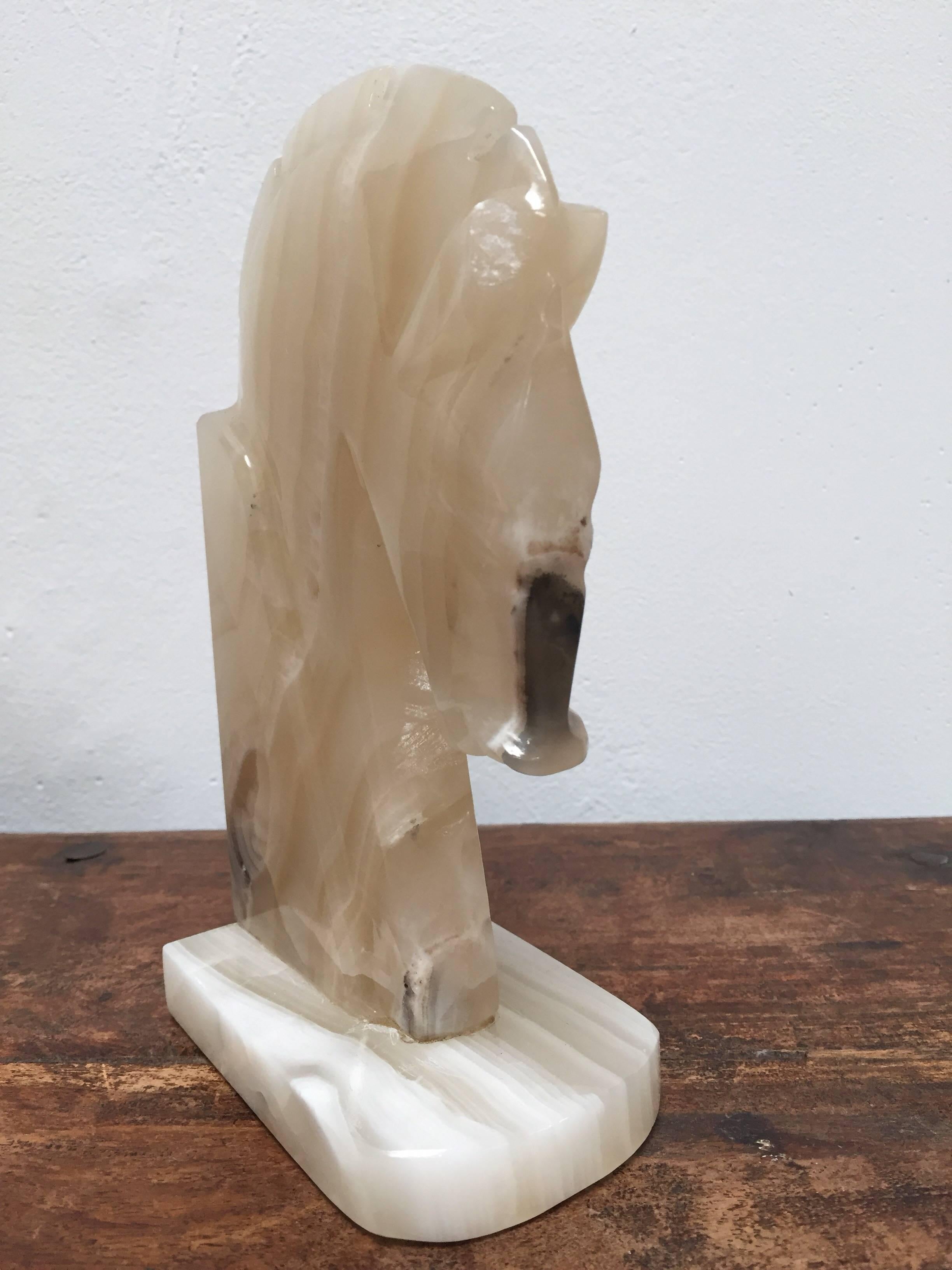 Italian Pair of Art Deco Onyx Horses Heads Bookends Made in Italy