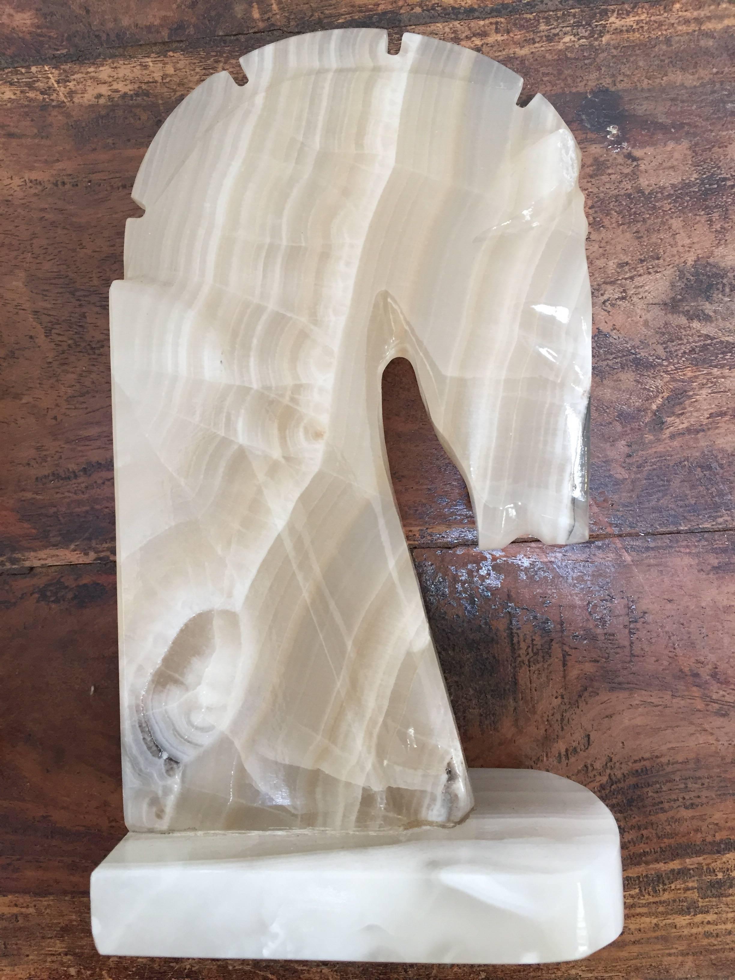 Pair of Art Deco Onyx Horses Heads Bookends Made in Italy In Good Condition In North Hollywood, CA