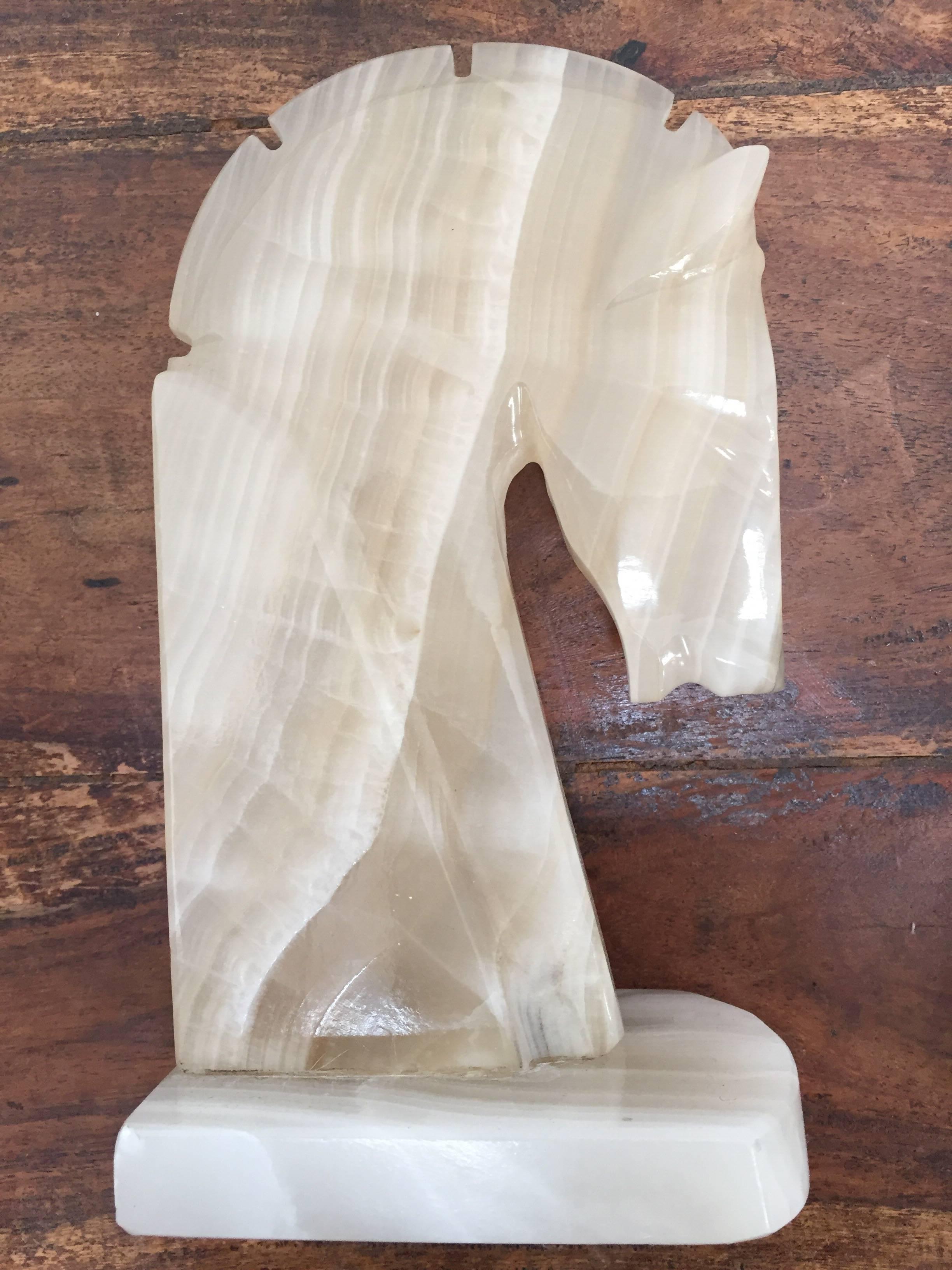 20th Century Pair of Art Deco Onyx Horses Heads Bookends Made in Italy