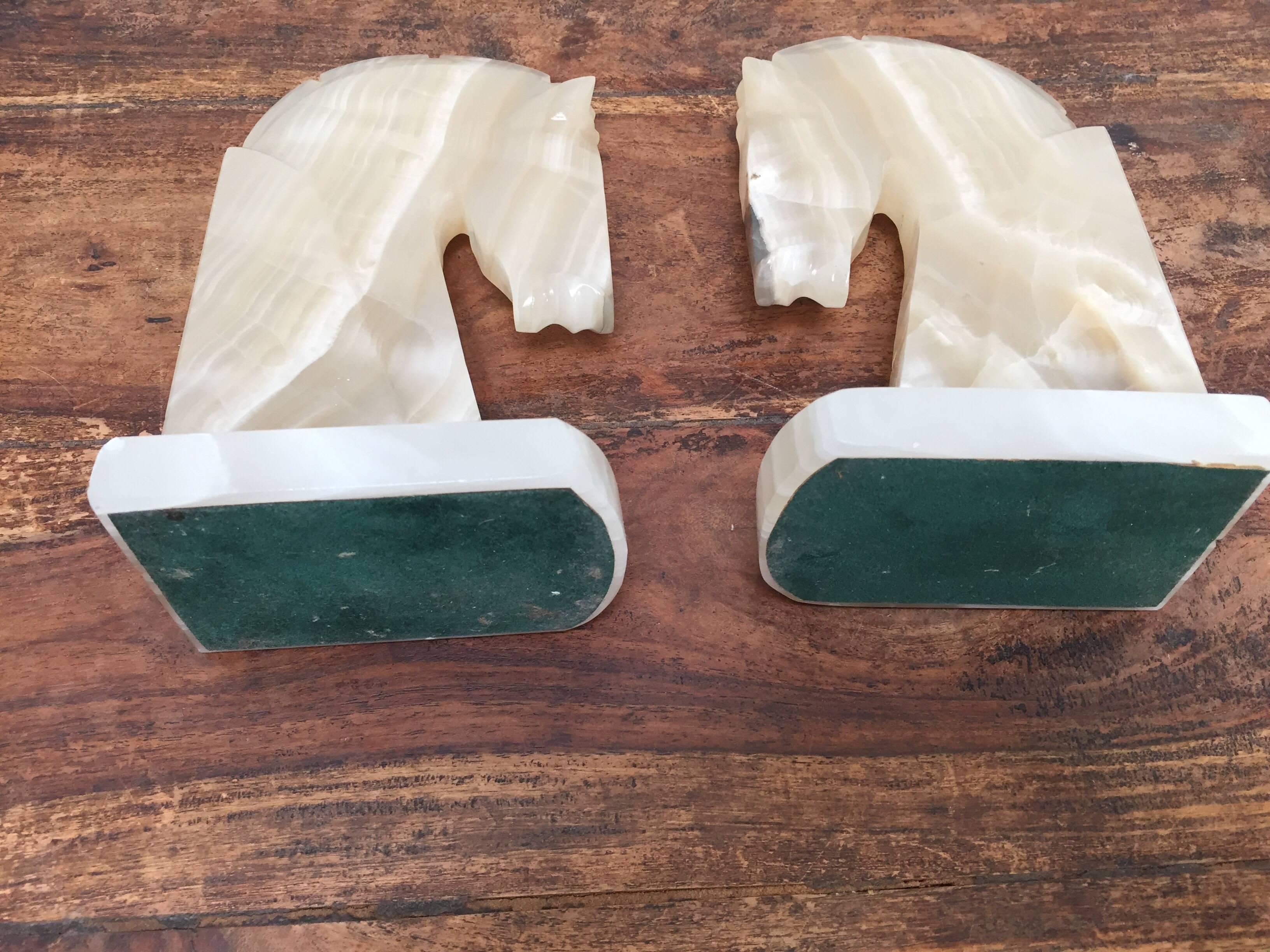 Pair of Art Deco Onyx Horses Heads Bookends Made in Italy 1