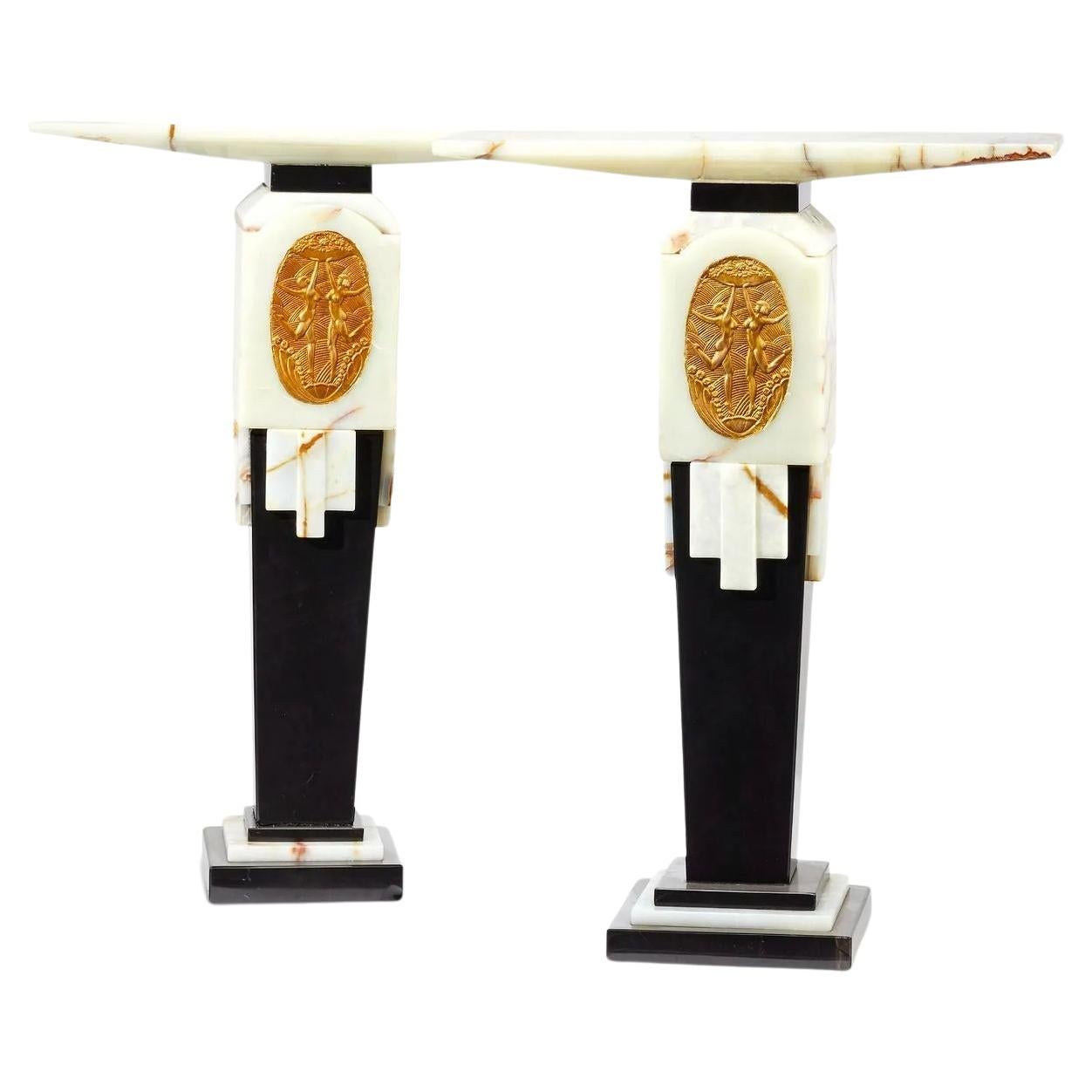 Pair of Art Deco Onyx Pedestals Attributed to Demetre Chiparus For Sale