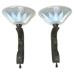 Pair of Art Deco Opalescent Wall Lights by Ezan