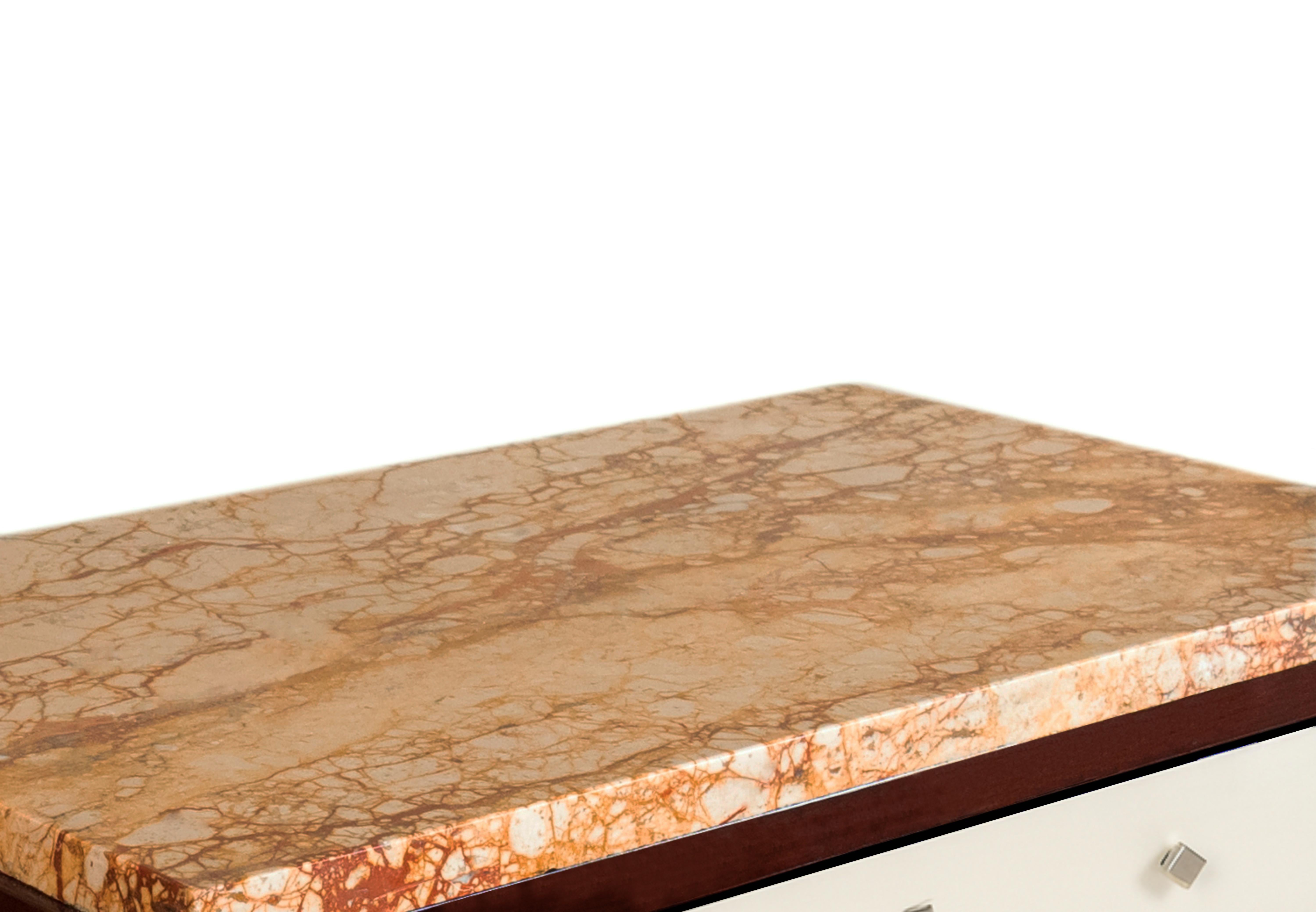 Pair of Art Deco Orange Marble, Off White Commodes, 20th Century For Sale 14
