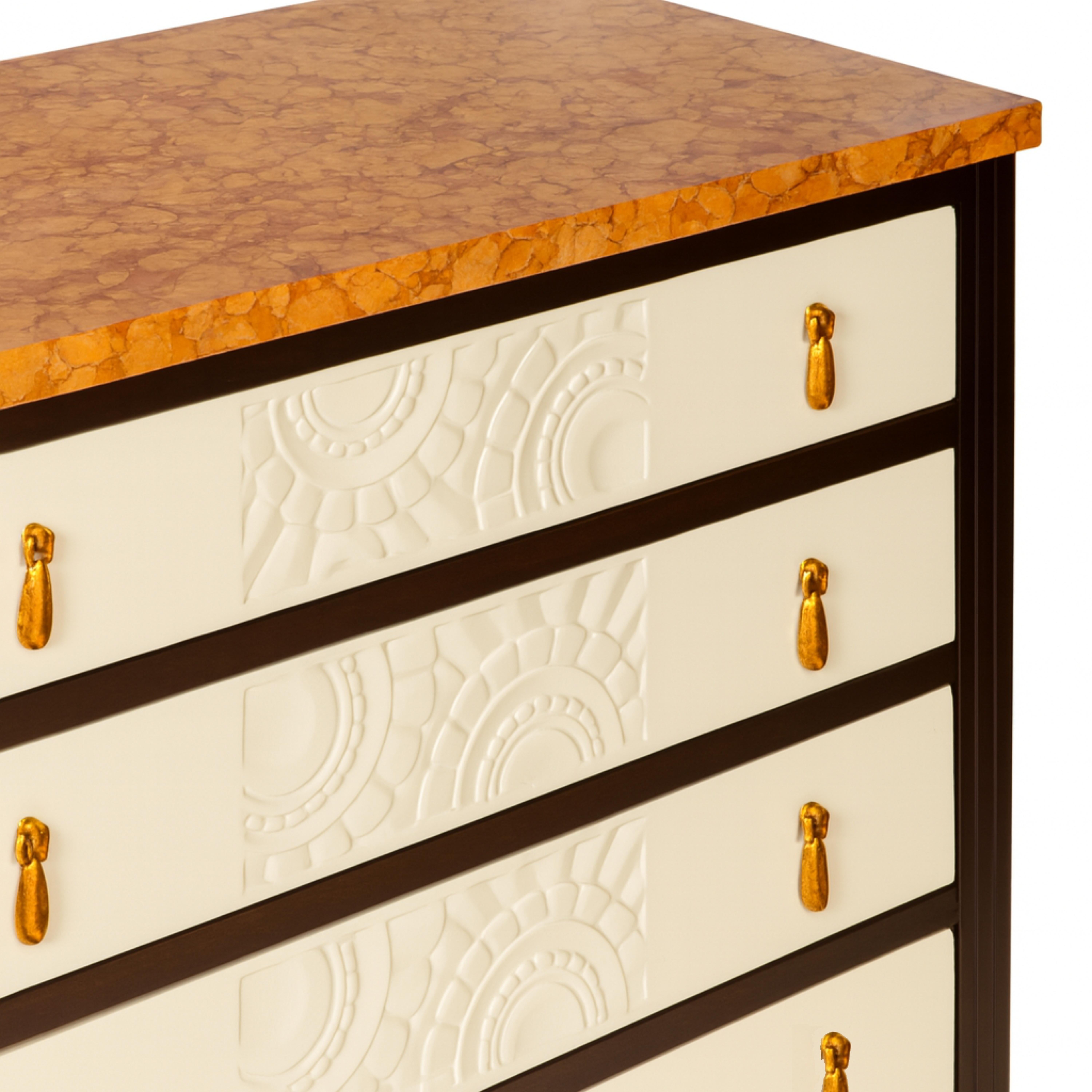 French Pair of Art Deco Orange Marble, Off White Commodes, 20th Century For Sale