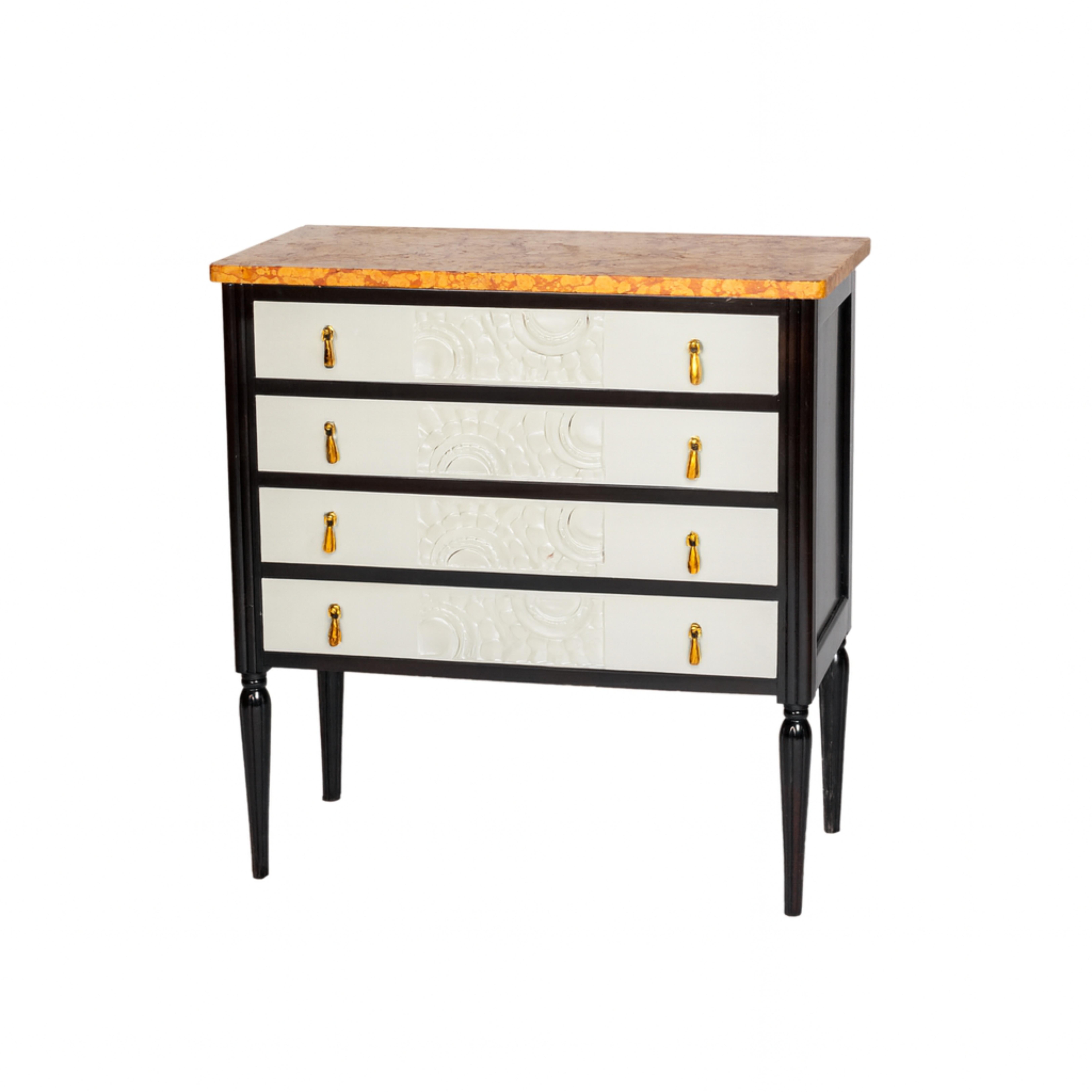 Pair of Art Deco Orange Marble, Off White Commodes, 20th Century For Sale 2