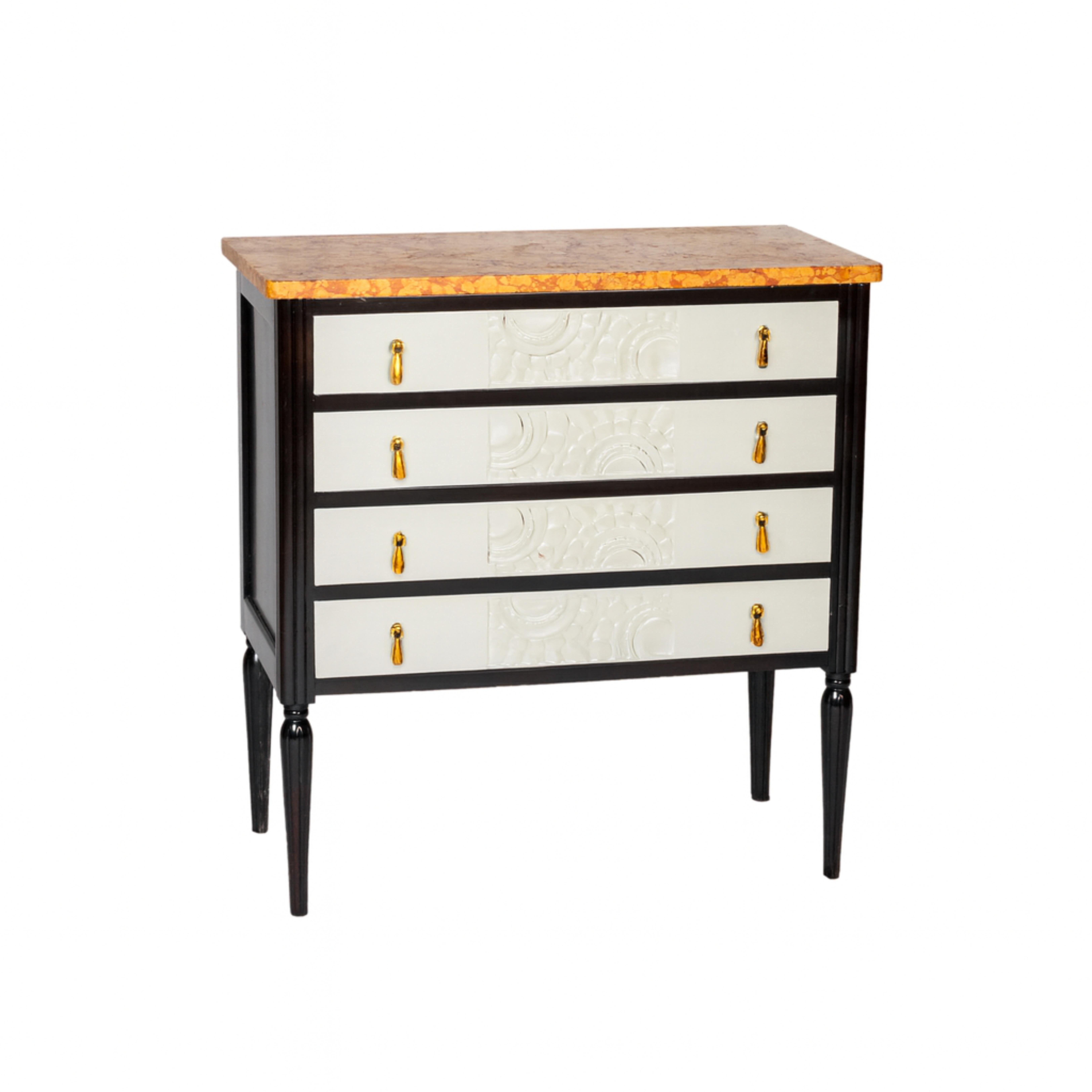 Pair of Art Deco Orange Marble, Off White Commodes, 20th Century For Sale 3