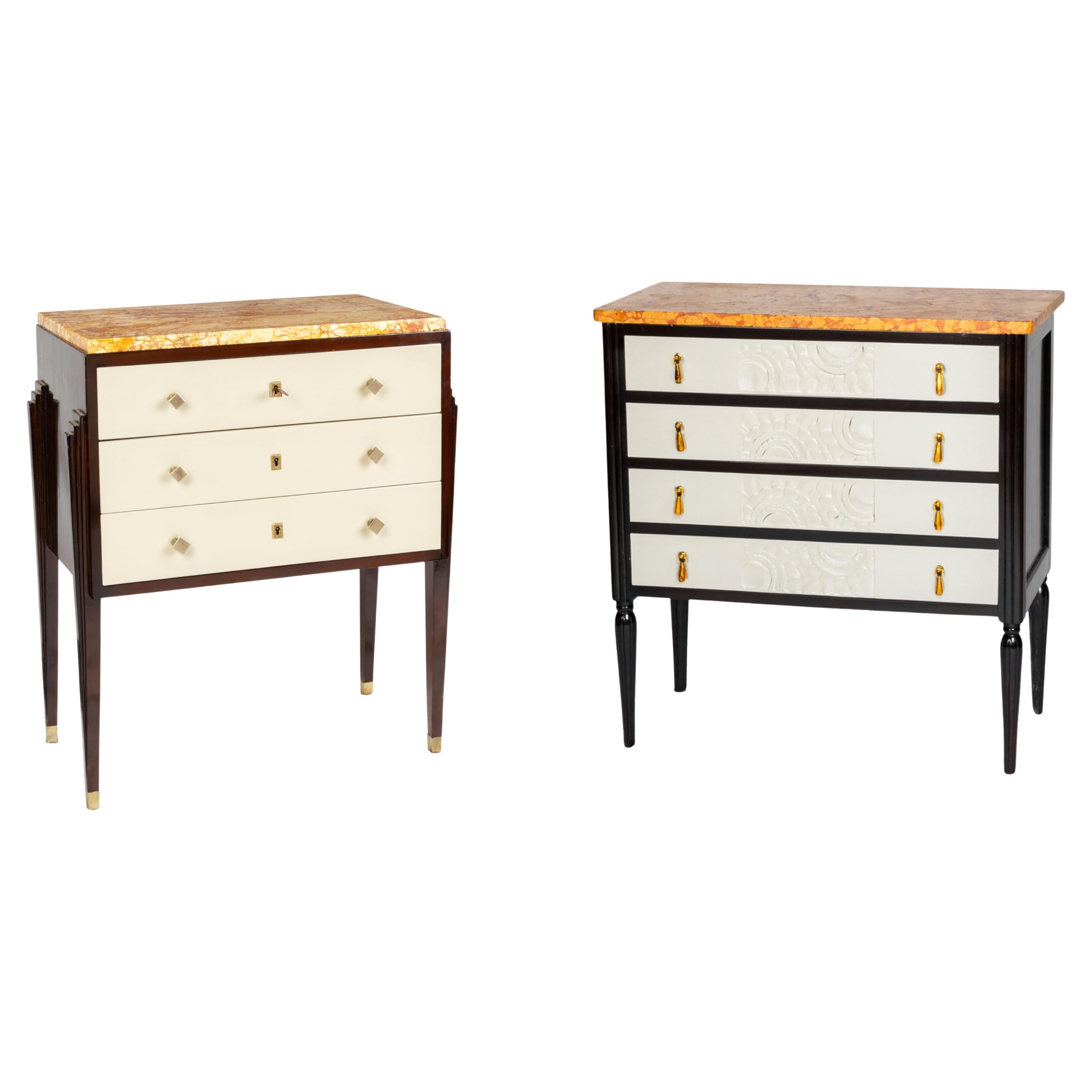Pair of Art Deco Orange Marble, Off White Commodes, 20th Century For Sale
