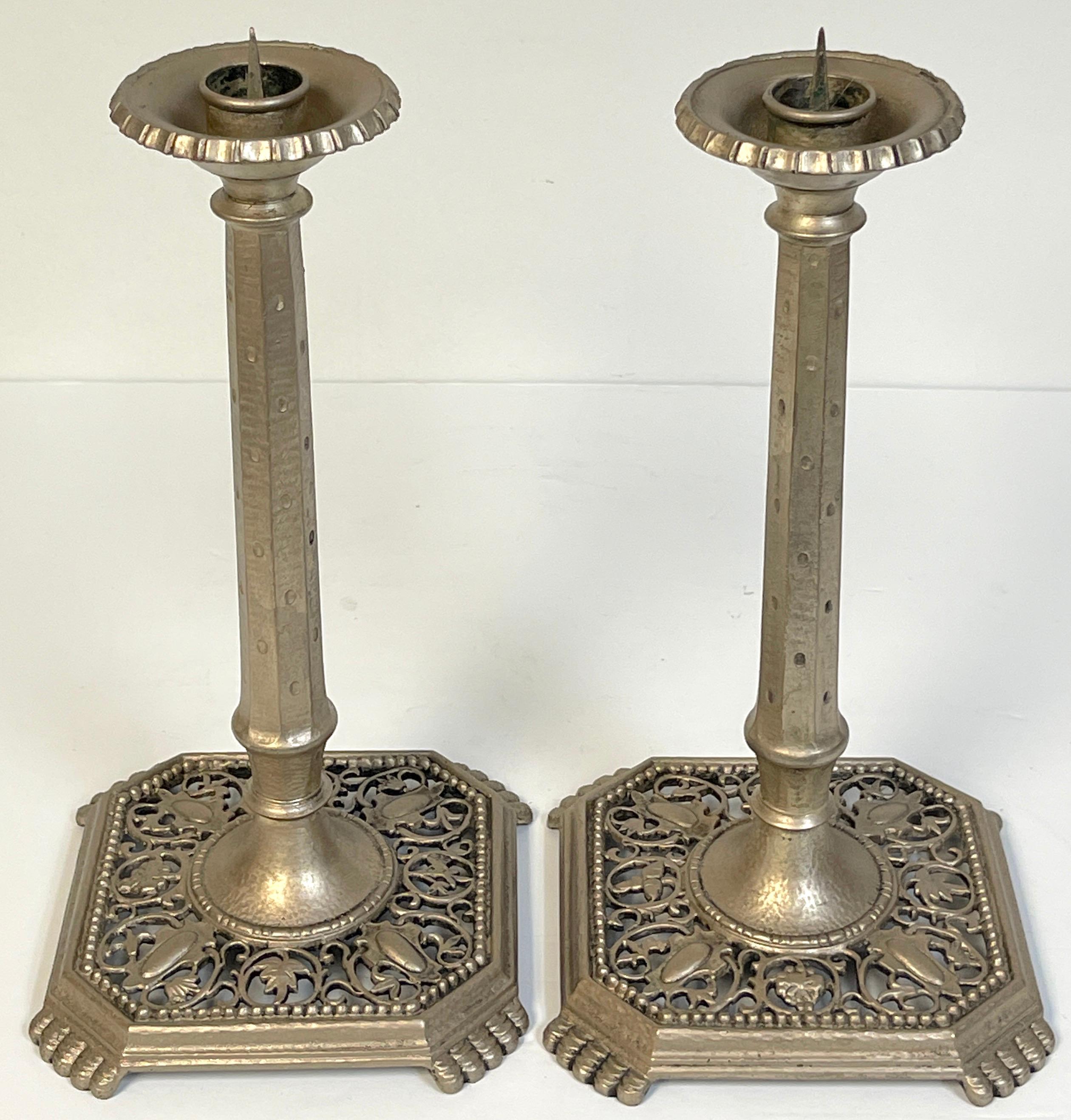 Pair of Art Deco Oscar Bach Silvered Iron Candlesticks  For Sale 1