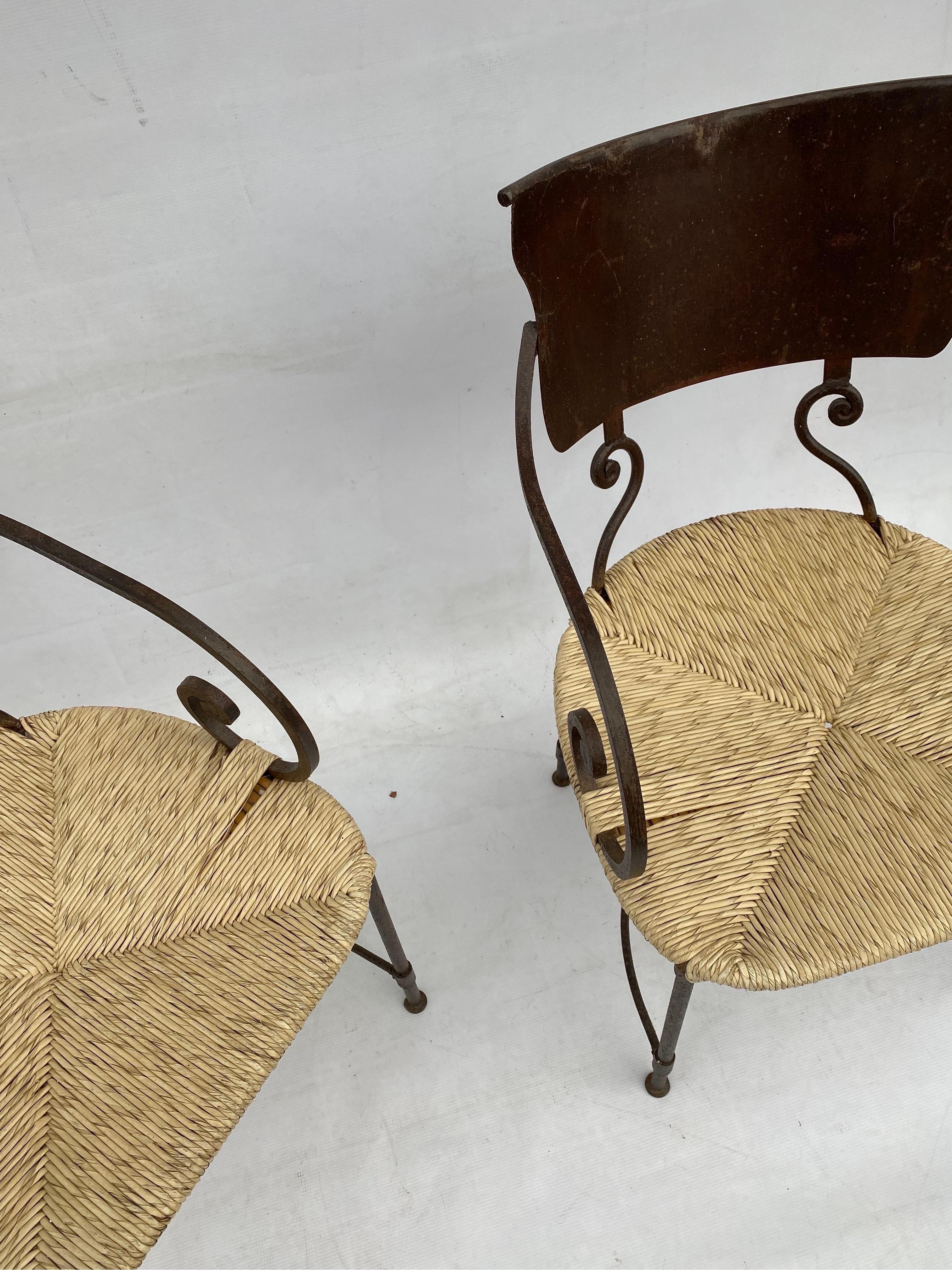 Pair of Art Deco Oxidised Forged Iron Bamboo Rattan Side Chairs Vintage 1920s  For Sale 8