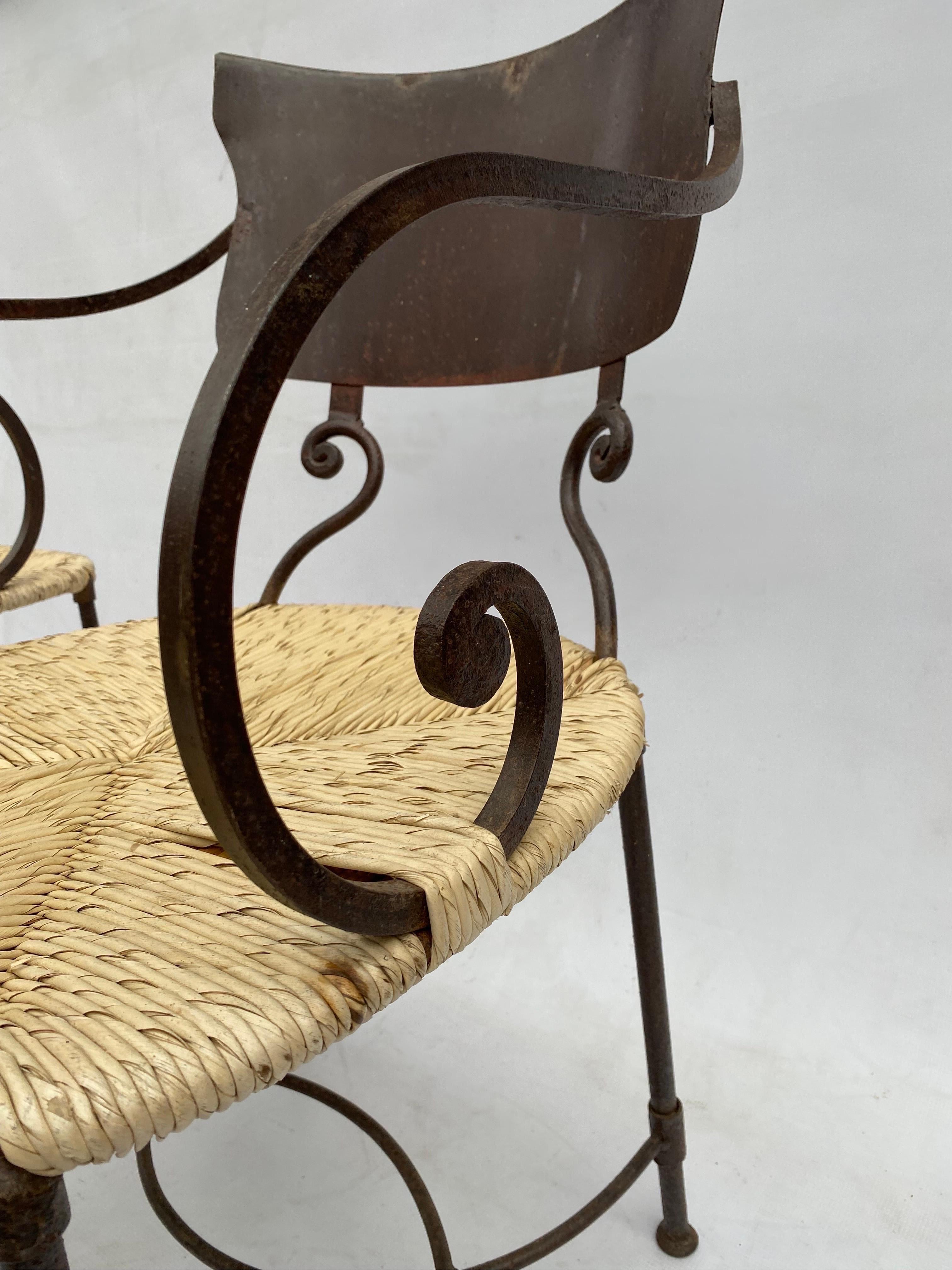 Paar oxidisierte, geschmiedete Art-Déco-Beistellstühle aus Eisen und Bambus, Rattan, Vintage 1920er Jahre  im Angebot 10