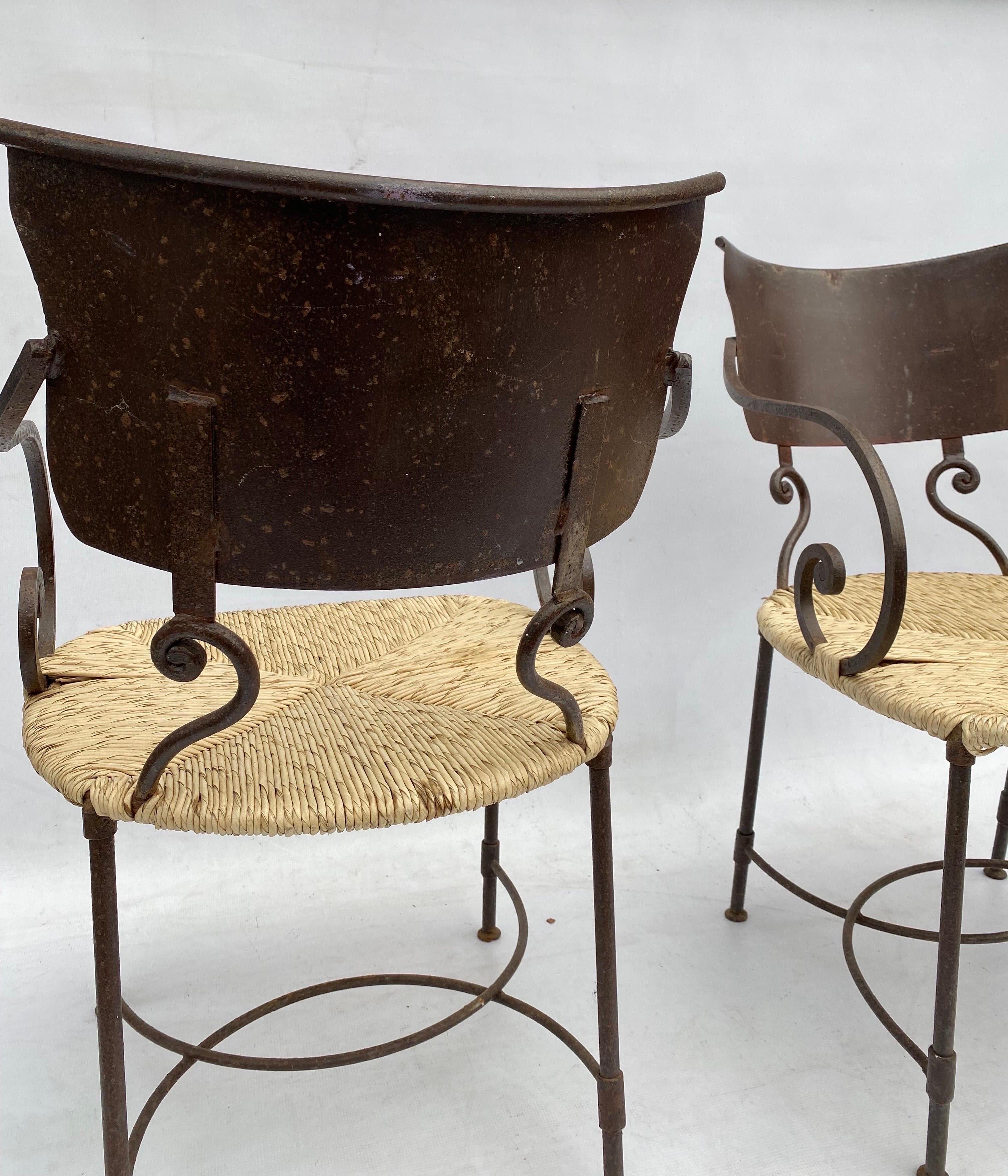 Paar oxidisierte, geschmiedete Art-Déco-Beistellstühle aus Eisen und Bambus, Rattan, Vintage 1920er Jahre  im Angebot 14