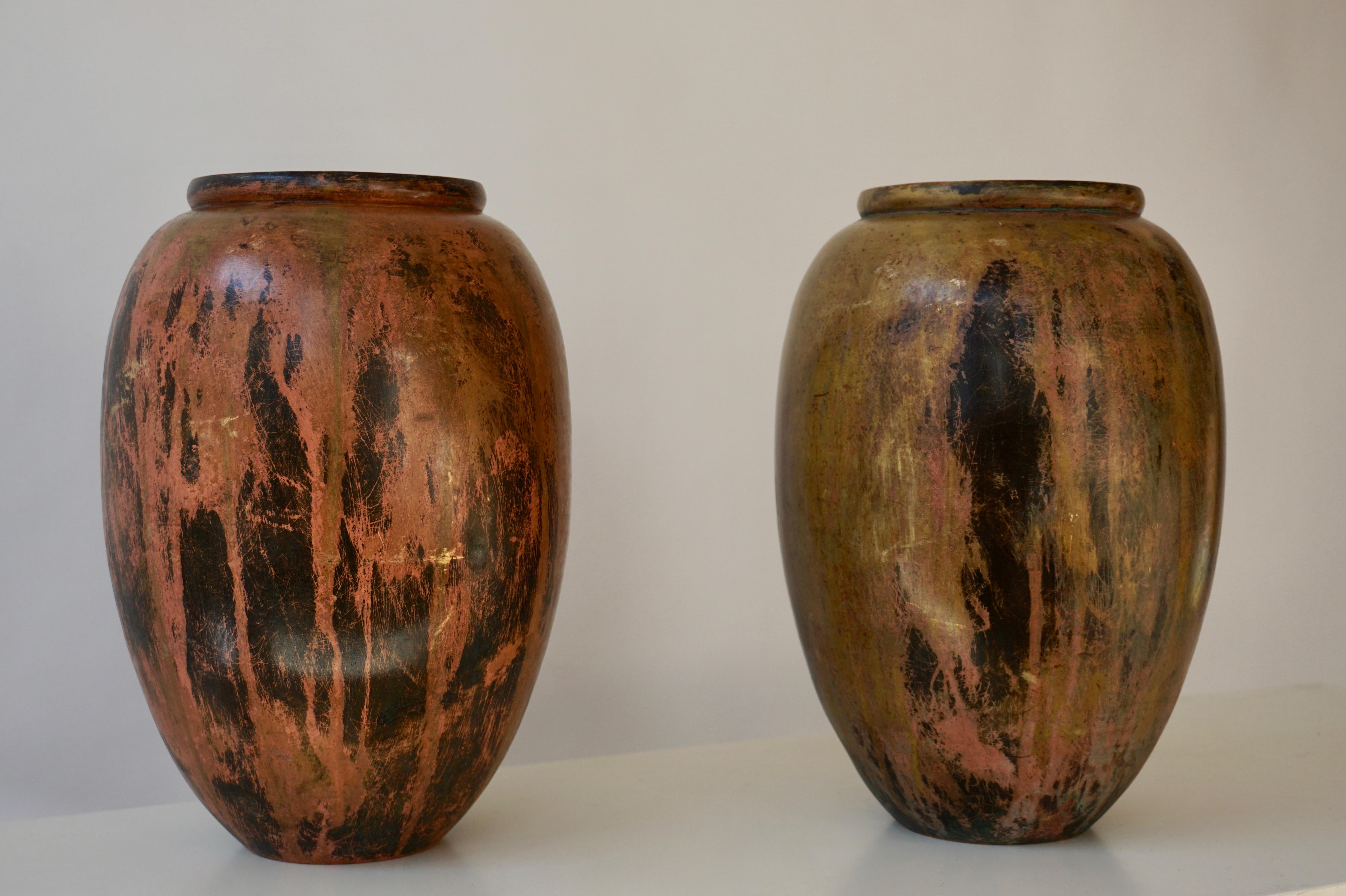 Mid-Century Modern Pair of  Art Deco Patinated Bronze Vases  For Sale