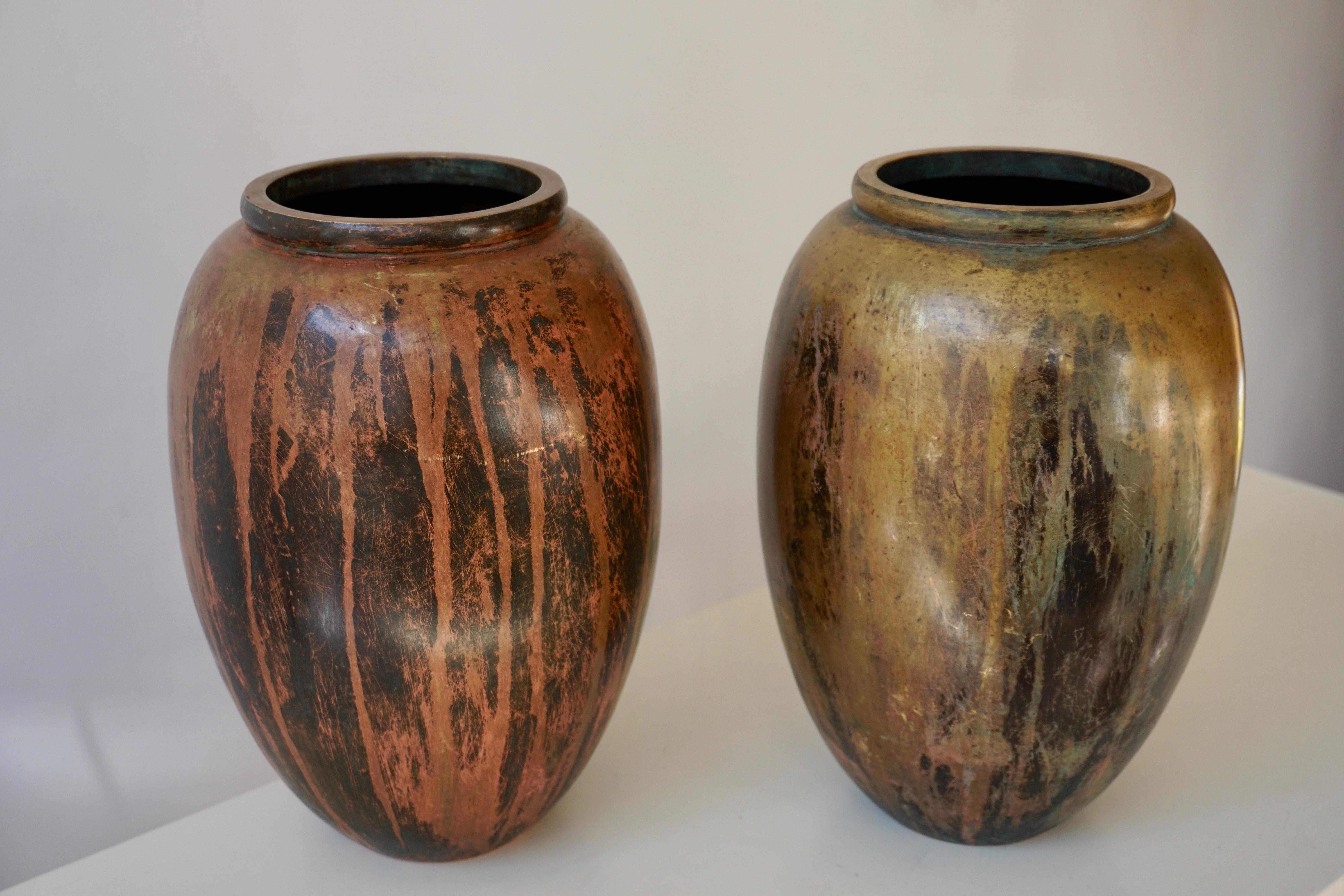 20th Century Pair of  Art Deco Patinated Bronze Vases  For Sale
