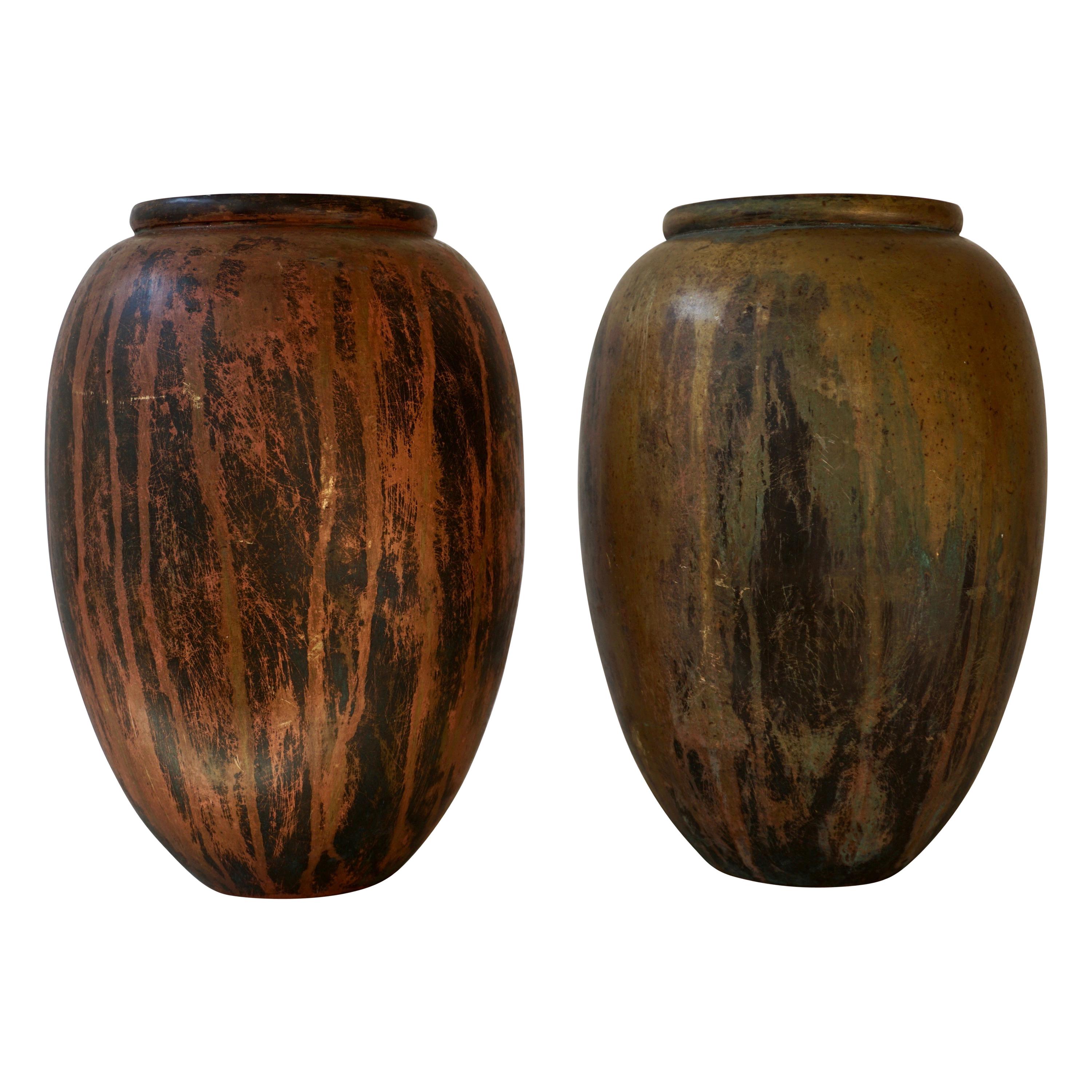 Pair of  Art Deco Patinated Bronze Vases  For Sale