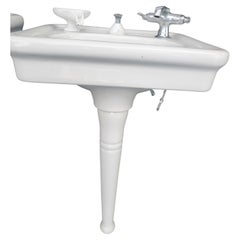 Pair of Art Deco Pedestal Porcelain Sinks by Crane "Peg Leg" Idalia C1919