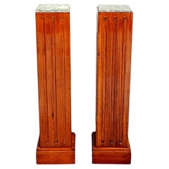 Pair of Art Déco Pedestals, Mahogany stained, With Marble Pads, France, ca. 1930