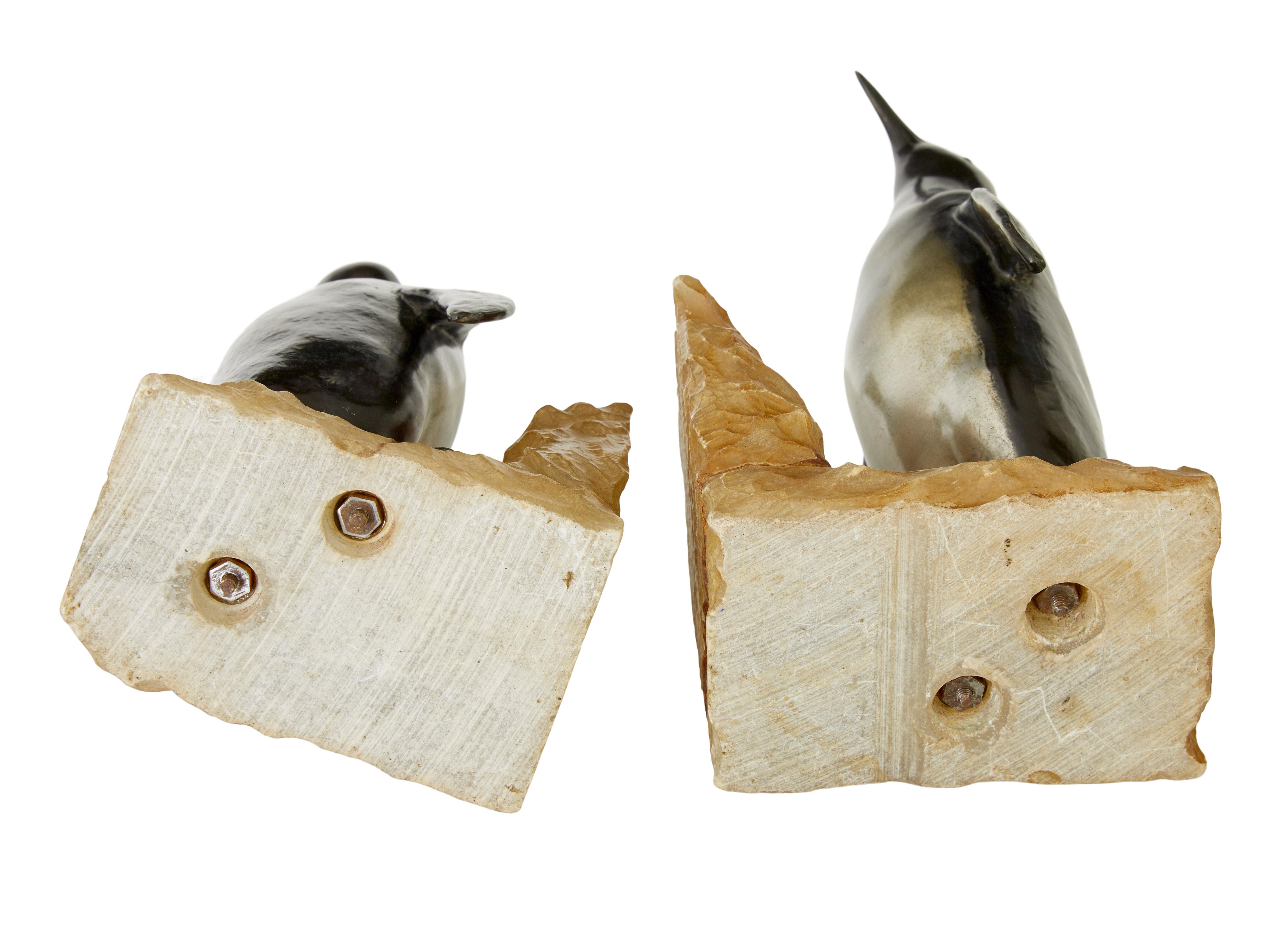 20th Century Pair of Art Deco penguin and alabaster book ends