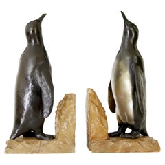 Pair of Art Deco penguin and alabaster book ends