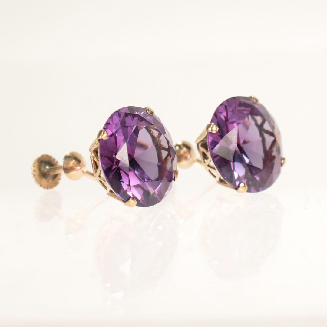 Pair of Art Deco Period 14k Gold & Color Change Sapphire Earrings For Sale 3