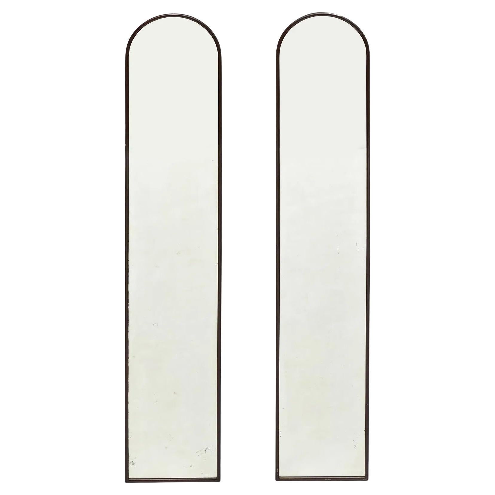 Pair of Art Deco Period Arched Metal Tall Mirrors