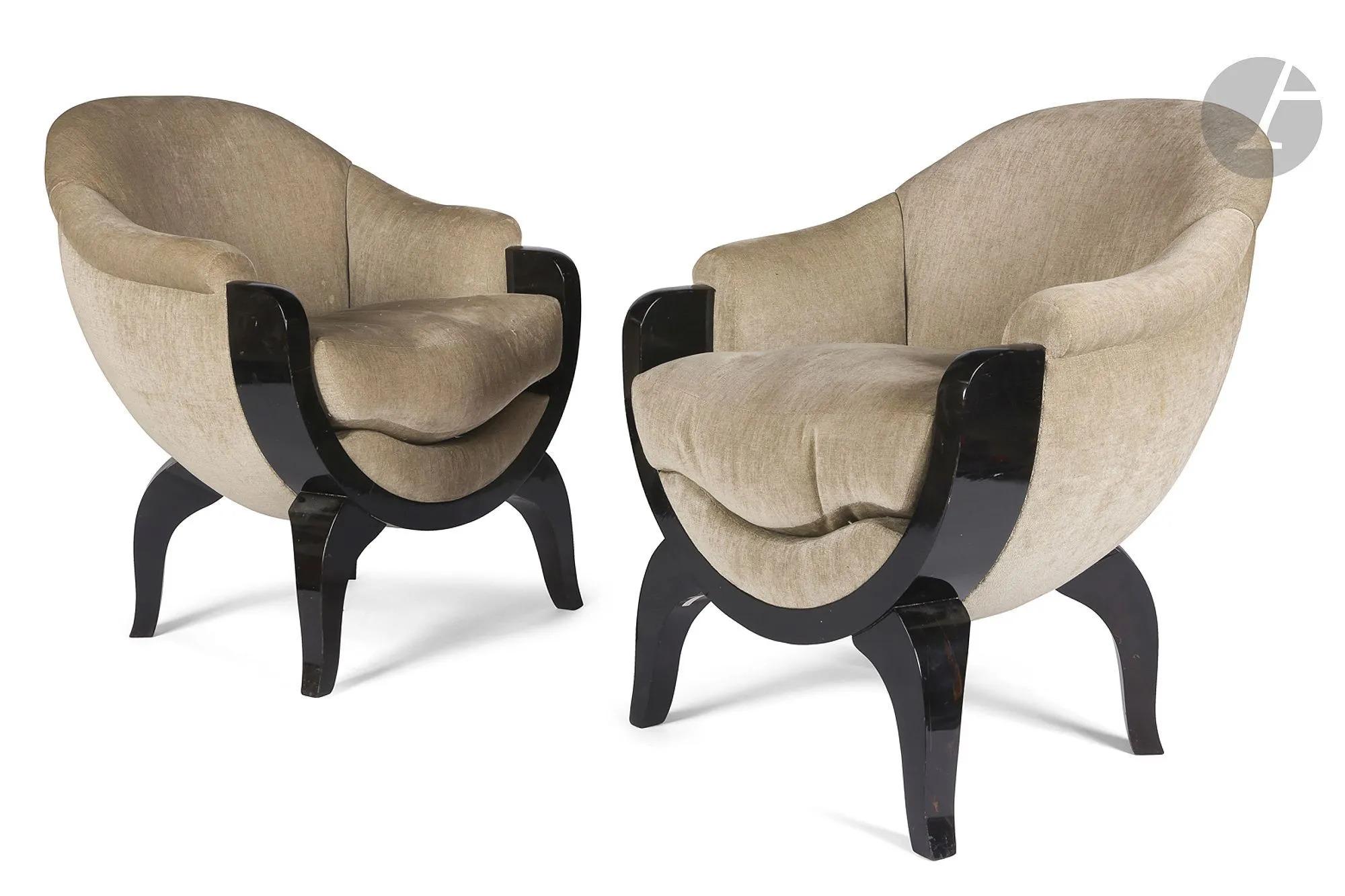 Lacquered Pair of Art Deco Period Armchairs in the Taste of Gabriel Englinger, Suzanne Gui