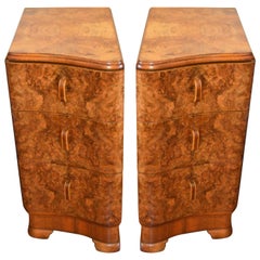 Pair of Art Deco Period Burled Walnut Side Tables with Finished Outside Panels